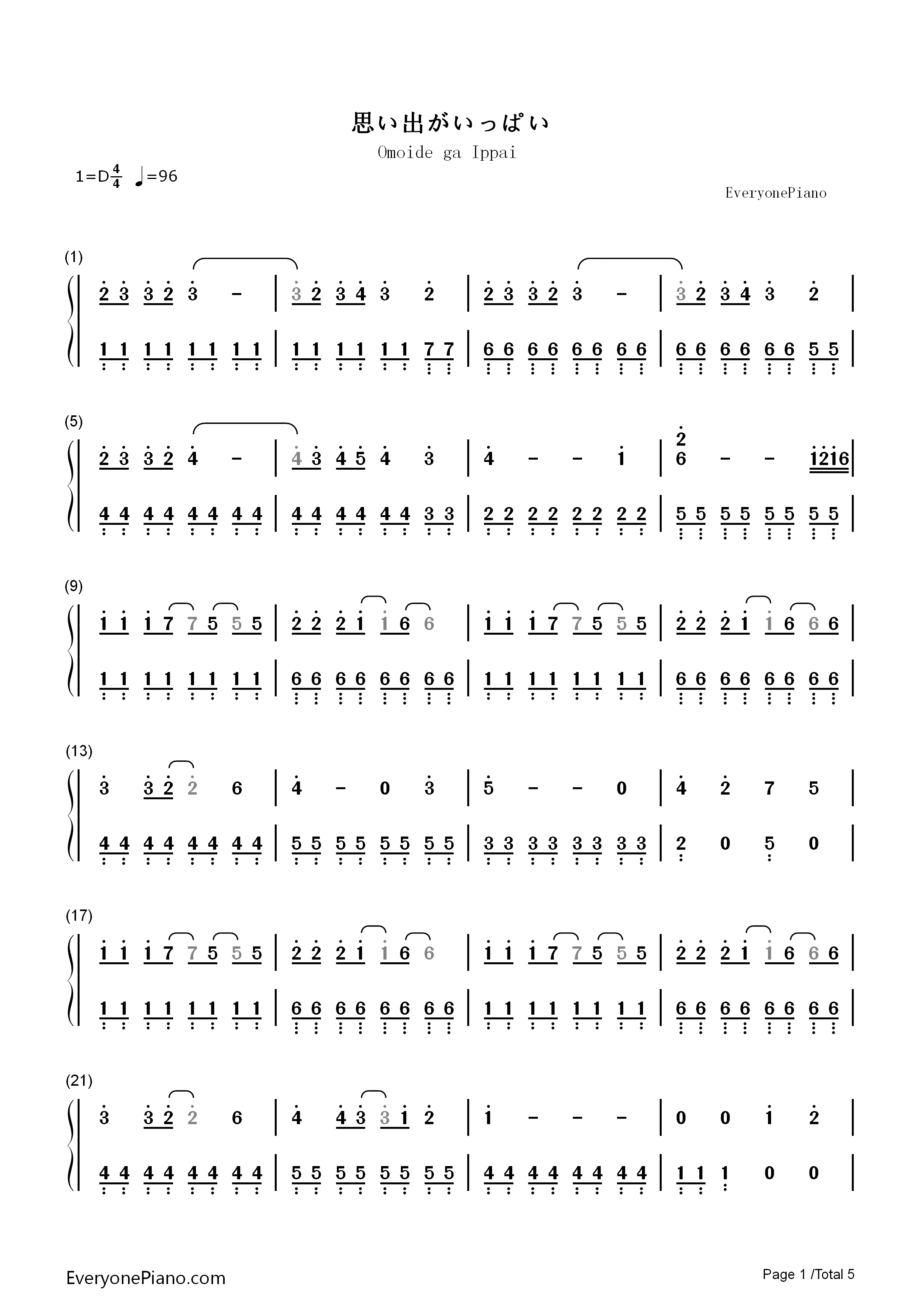 思い出がいっぱい钢琴简谱_CoCo演唱