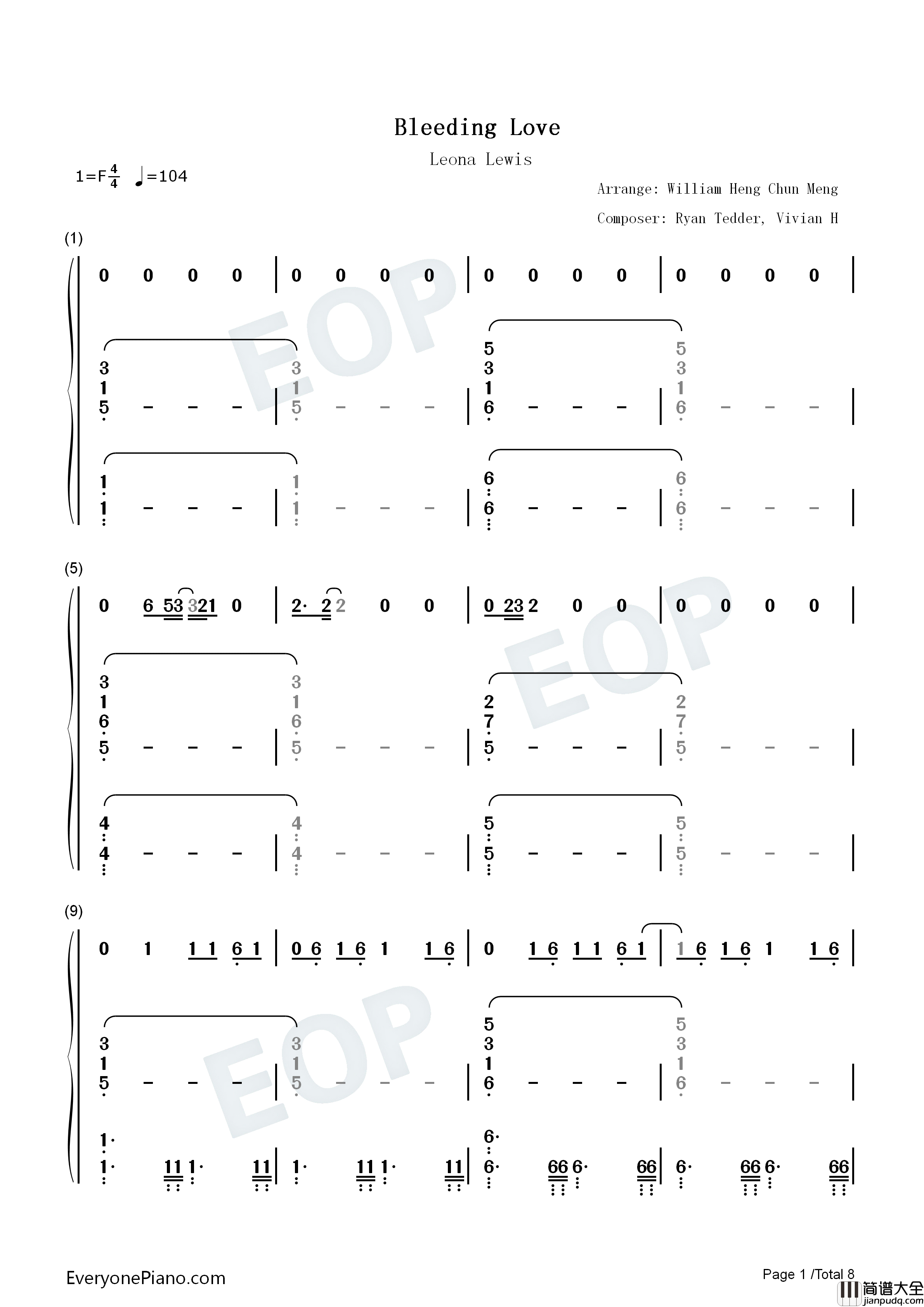 Bleeding_Love钢琴简谱_Leona_Lewis演唱