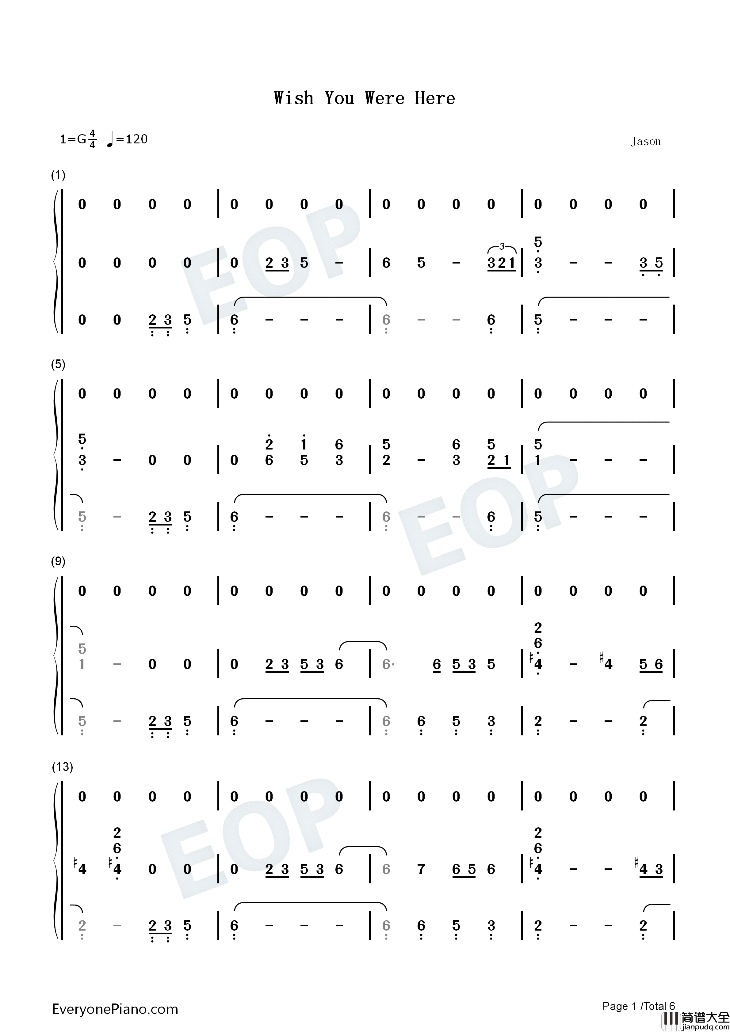 Wish_You_Were_Here钢琴简谱_Pink_Floyd演唱