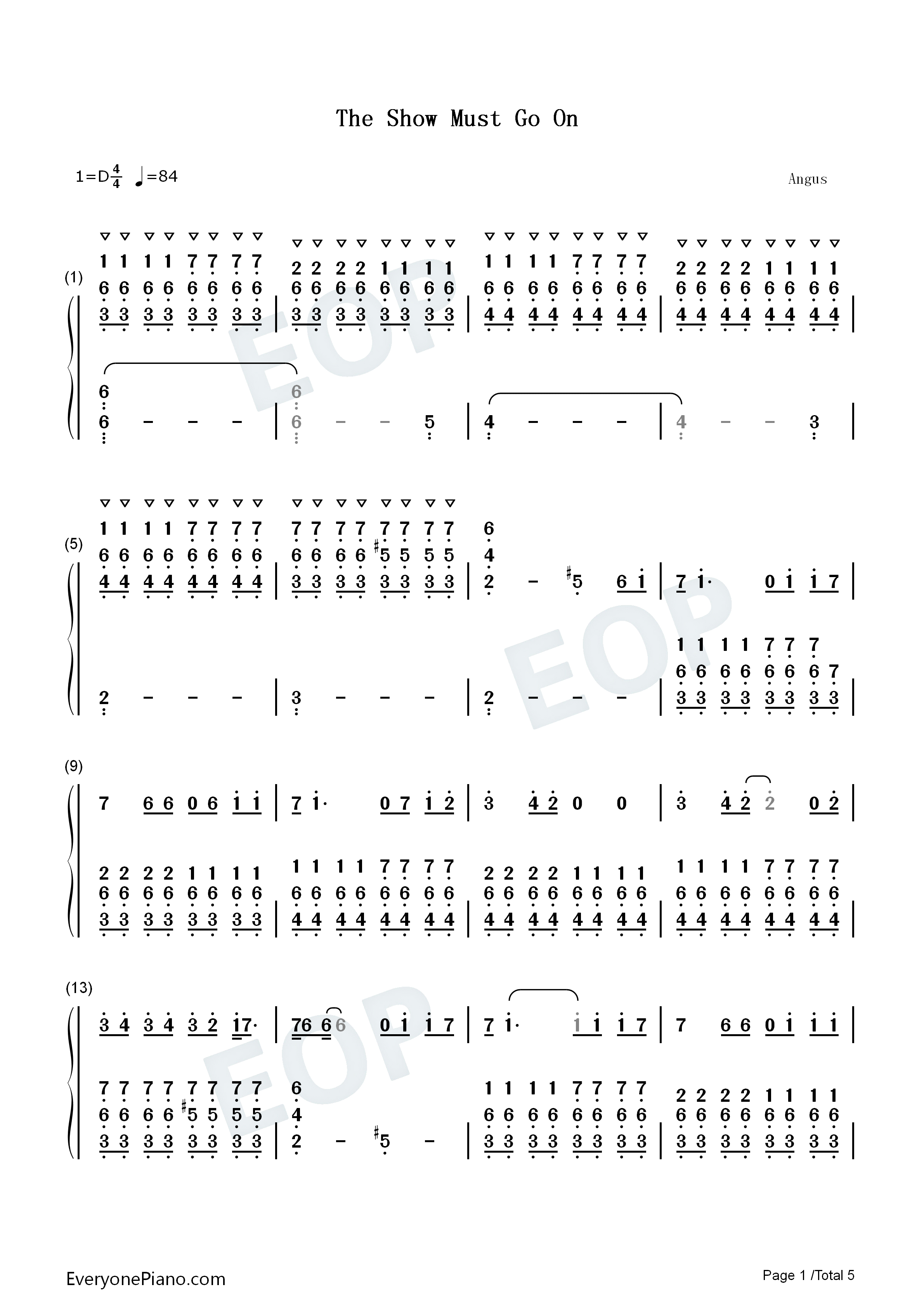 The_Show_Must_Go_On钢琴简谱_Queen演唱