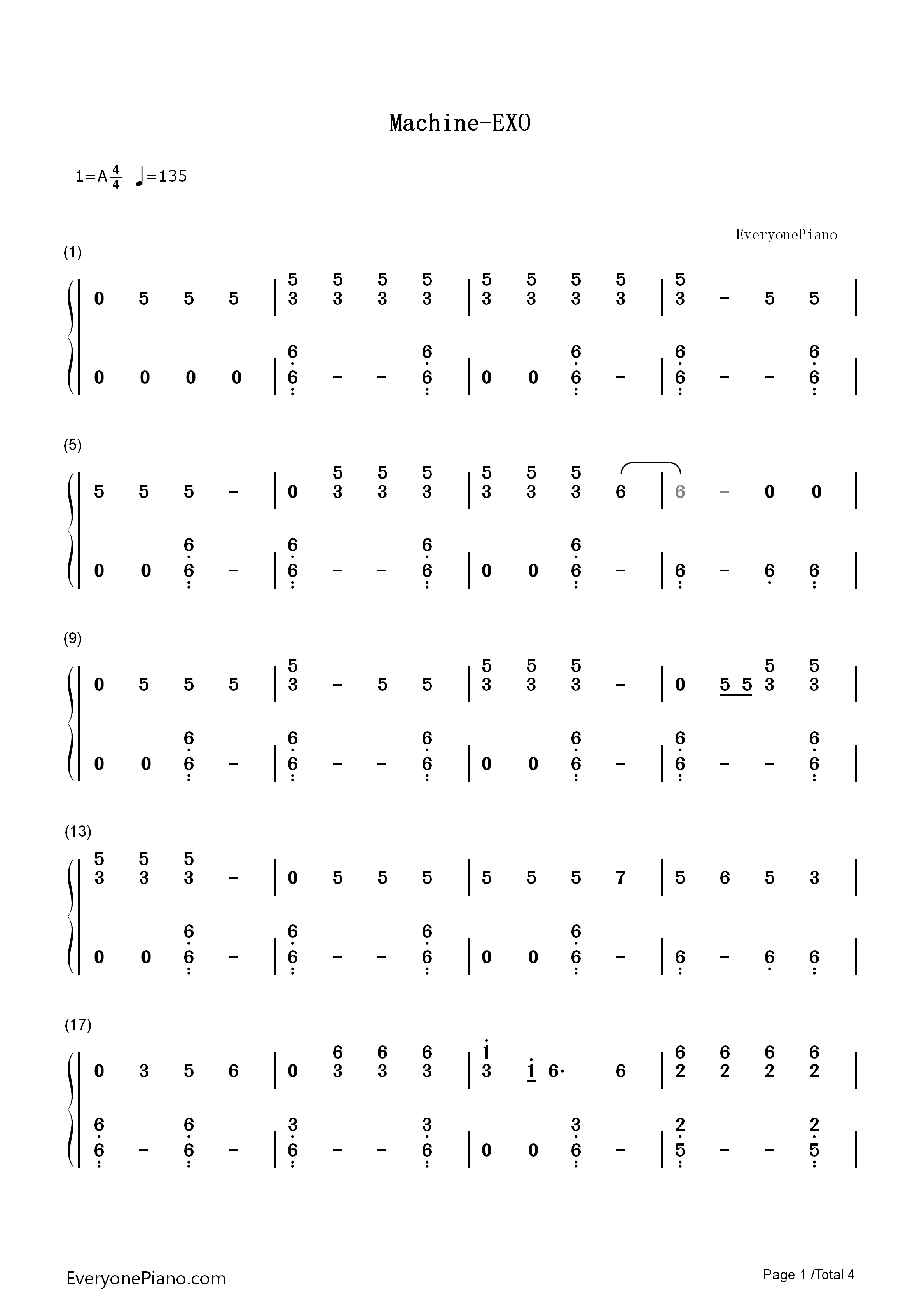 Machine钢琴简谱_Exo演唱
