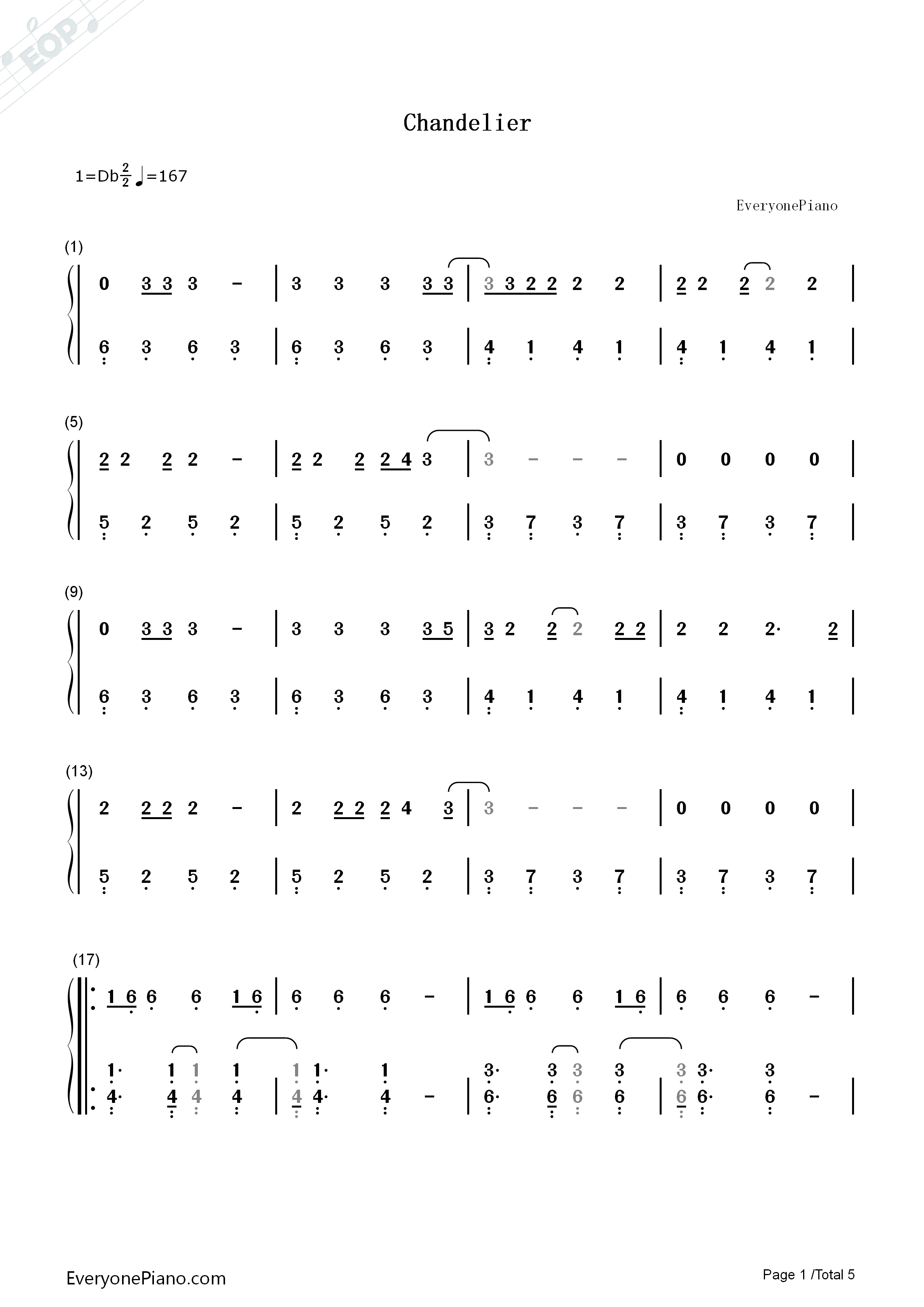 Chandelier钢琴简谱_Sia演唱