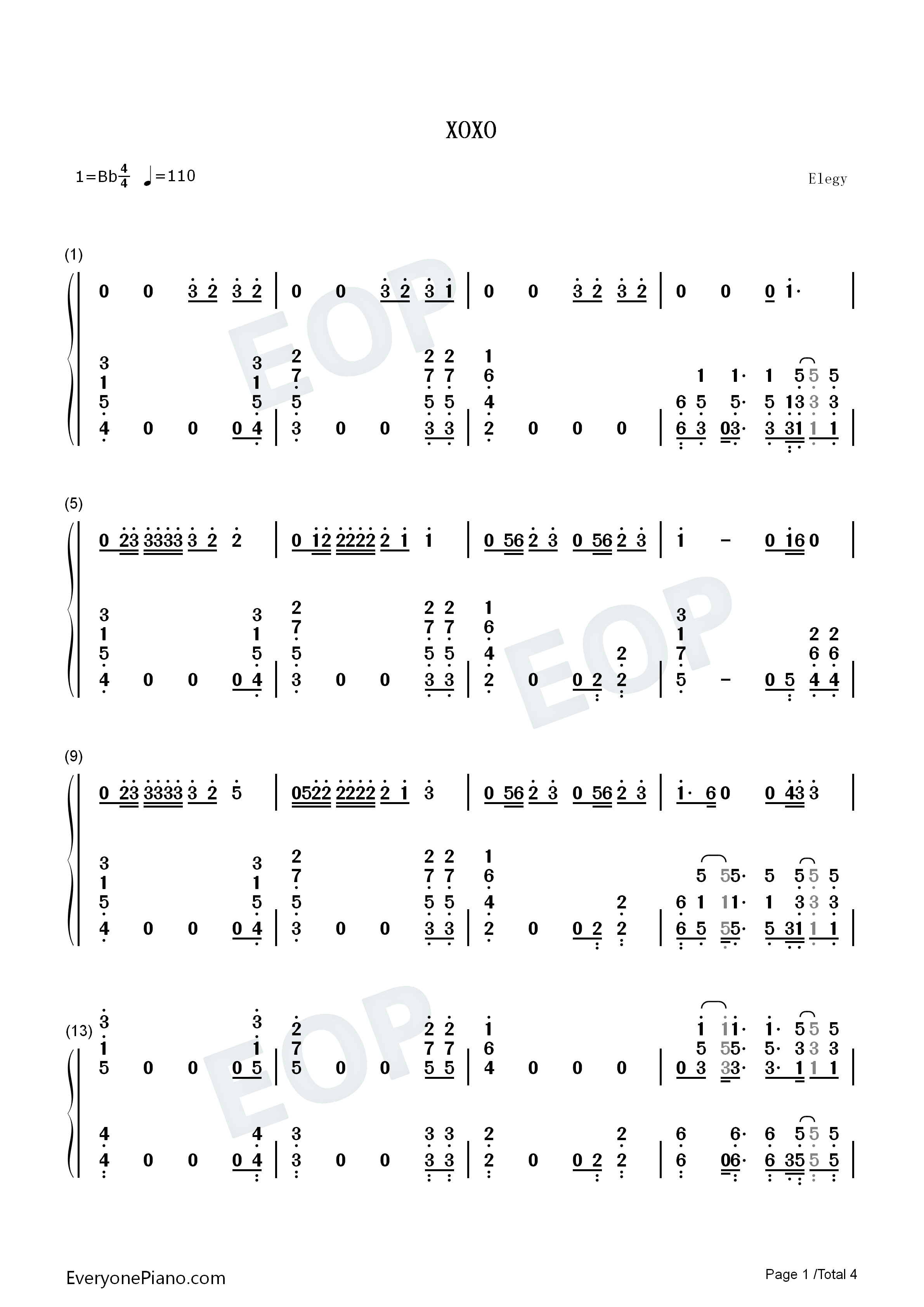 XOXO钢琴简谱_EXO演唱