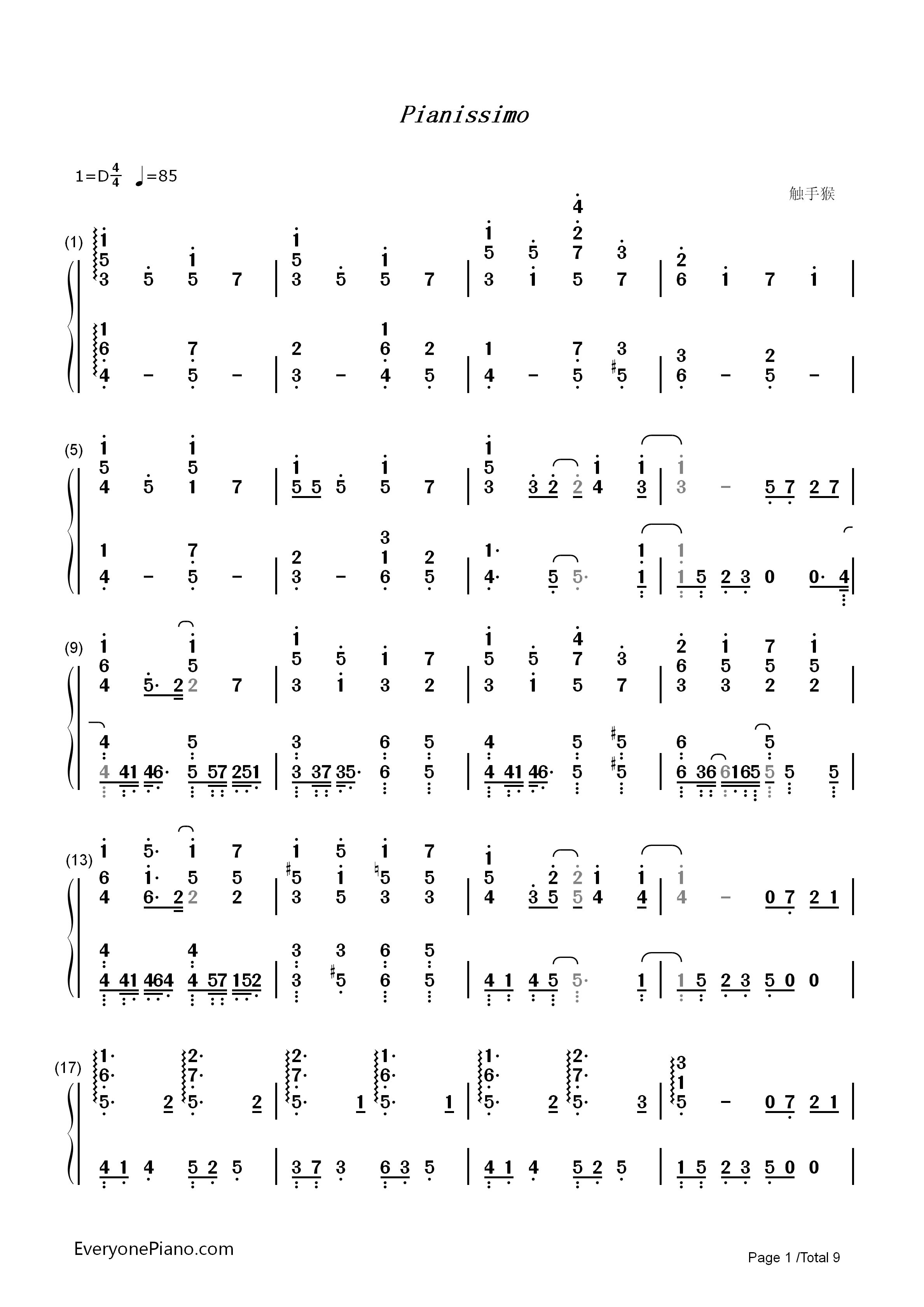 Pianissimo钢琴简谱_初音ミク演唱