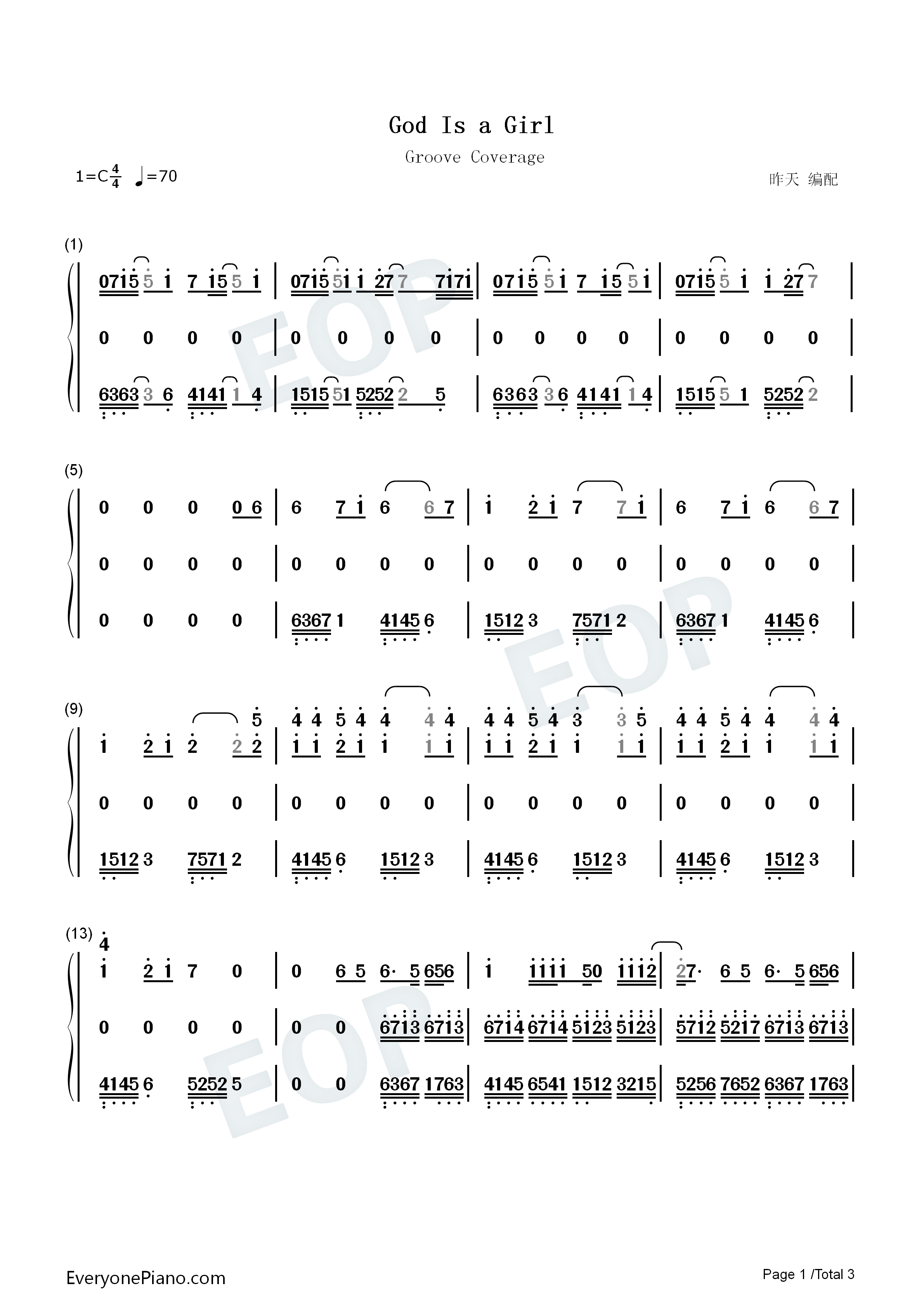 God_Is_a_Girl钢琴简谱_Groove_Coverage演唱