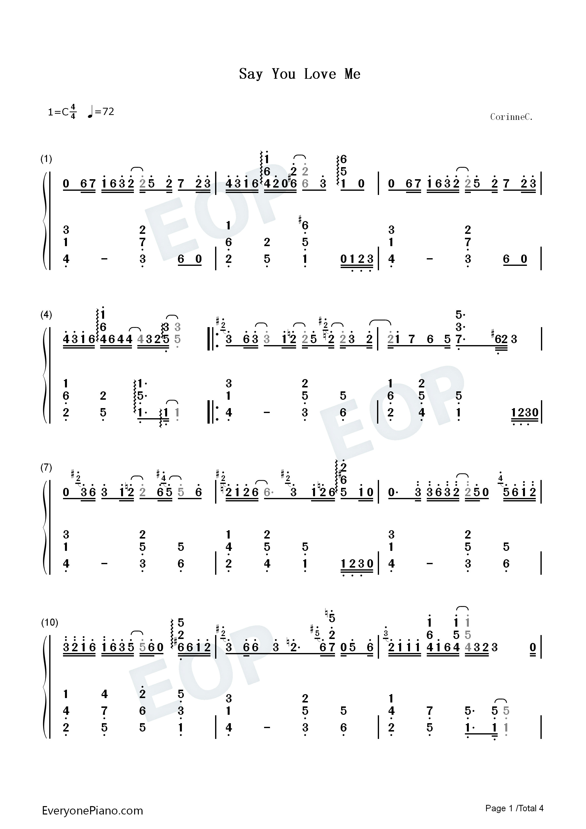 Say_You_Love_Me钢琴简谱_Patti_Austin演唱