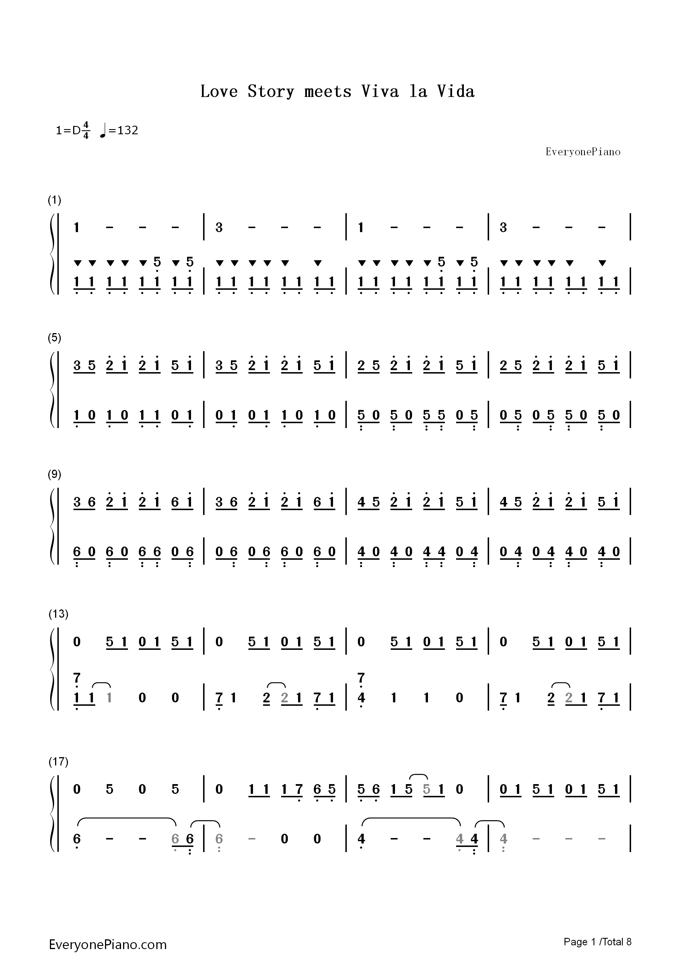 Love_Story_Meets_Viva_La_Vida钢琴简谱_The_Piano_Guys演唱