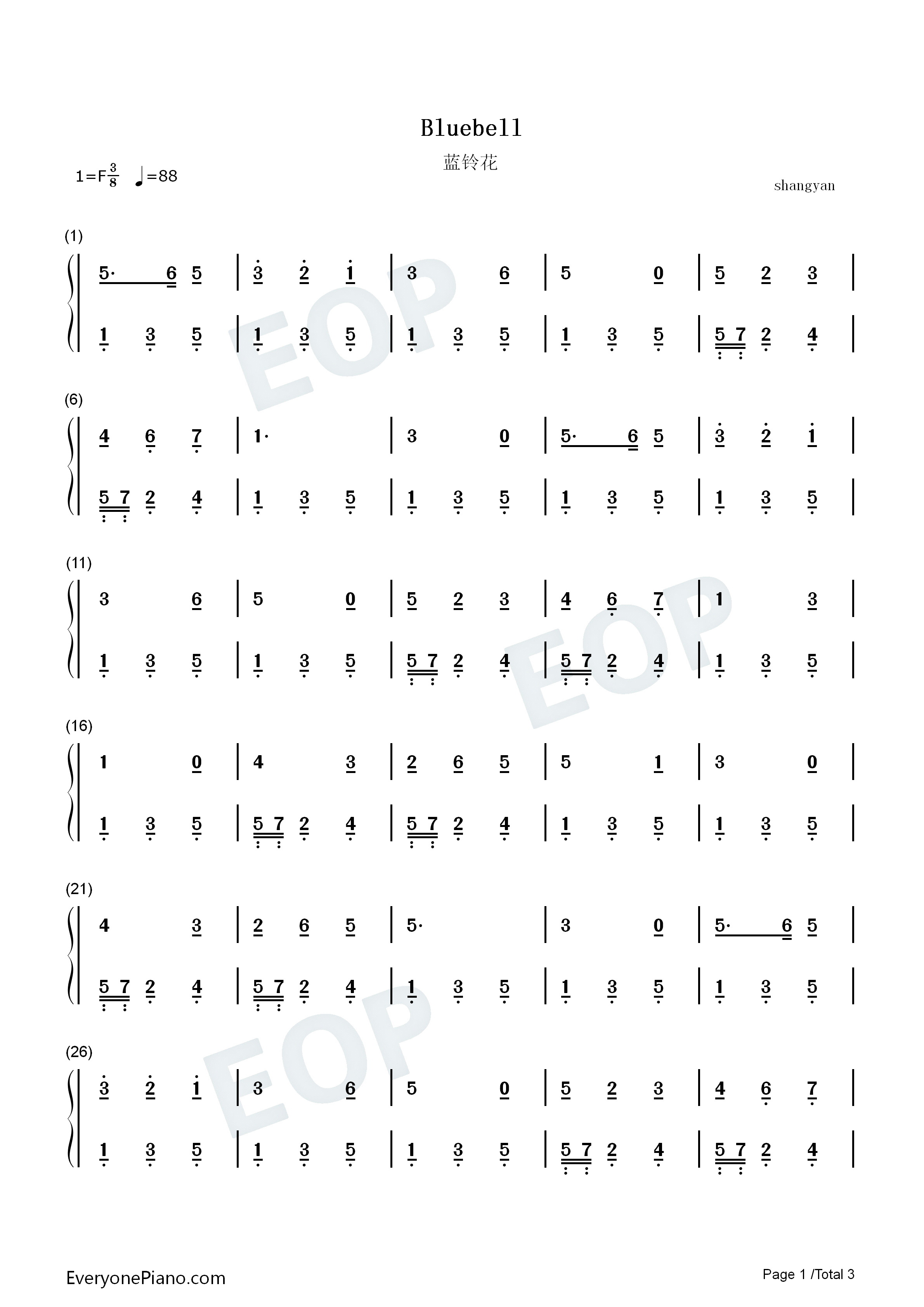 蓝铃花钢琴简谱_斯莫伍德演唱
