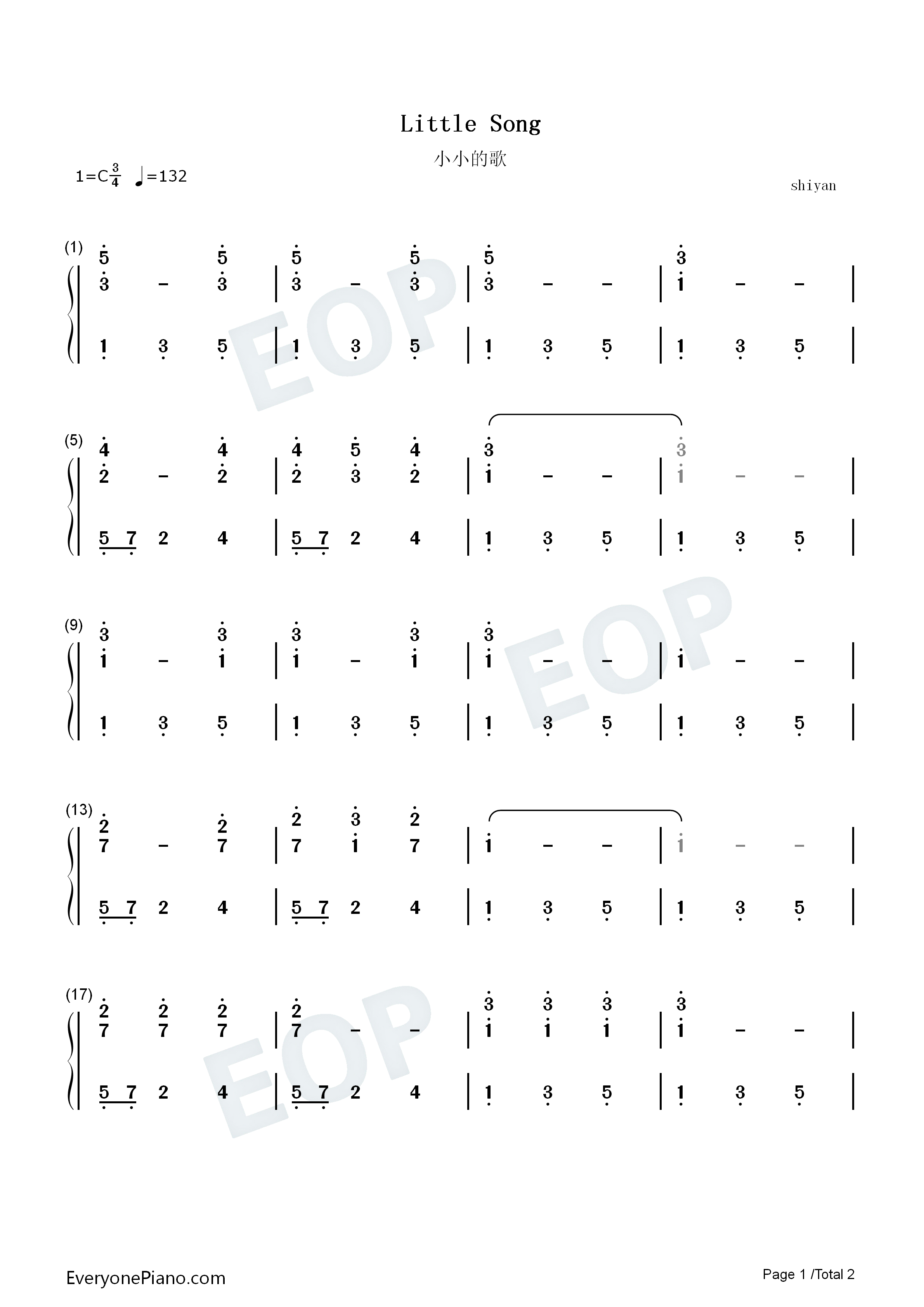 小小的歌钢琴简谱_卡尔•车尔尼演唱