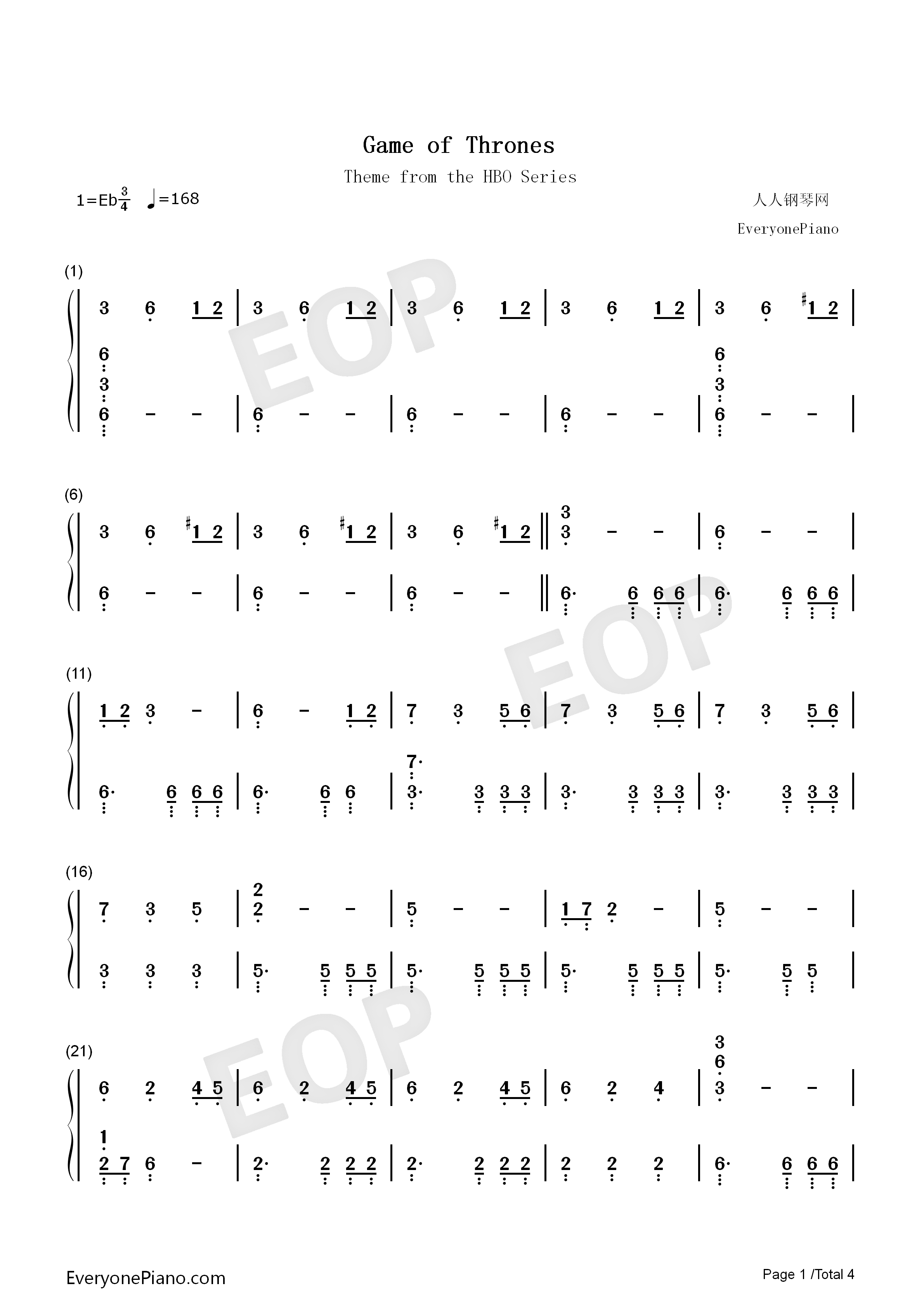 权力的游戏钢琴简谱_Ramin_Djawadi演唱