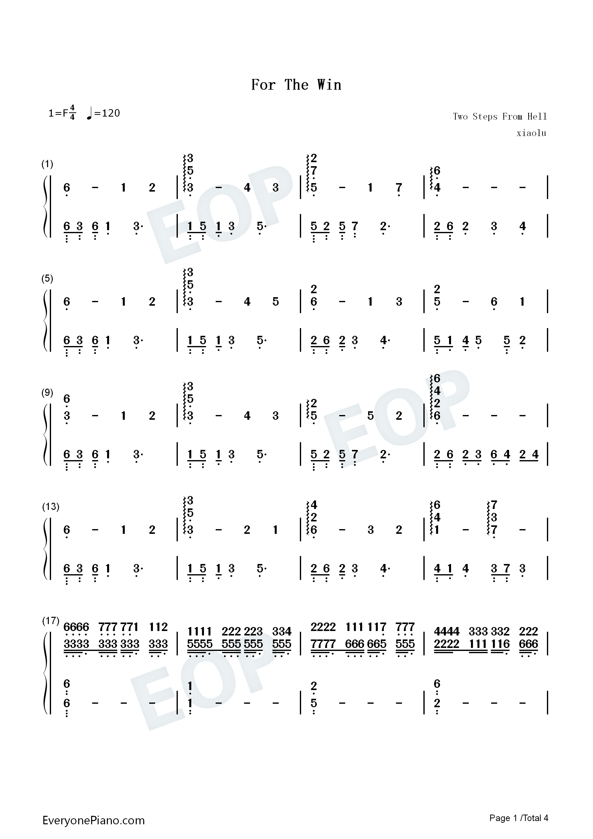 For_the_Win钢琴简谱_Two_Steps_From_Hell演唱