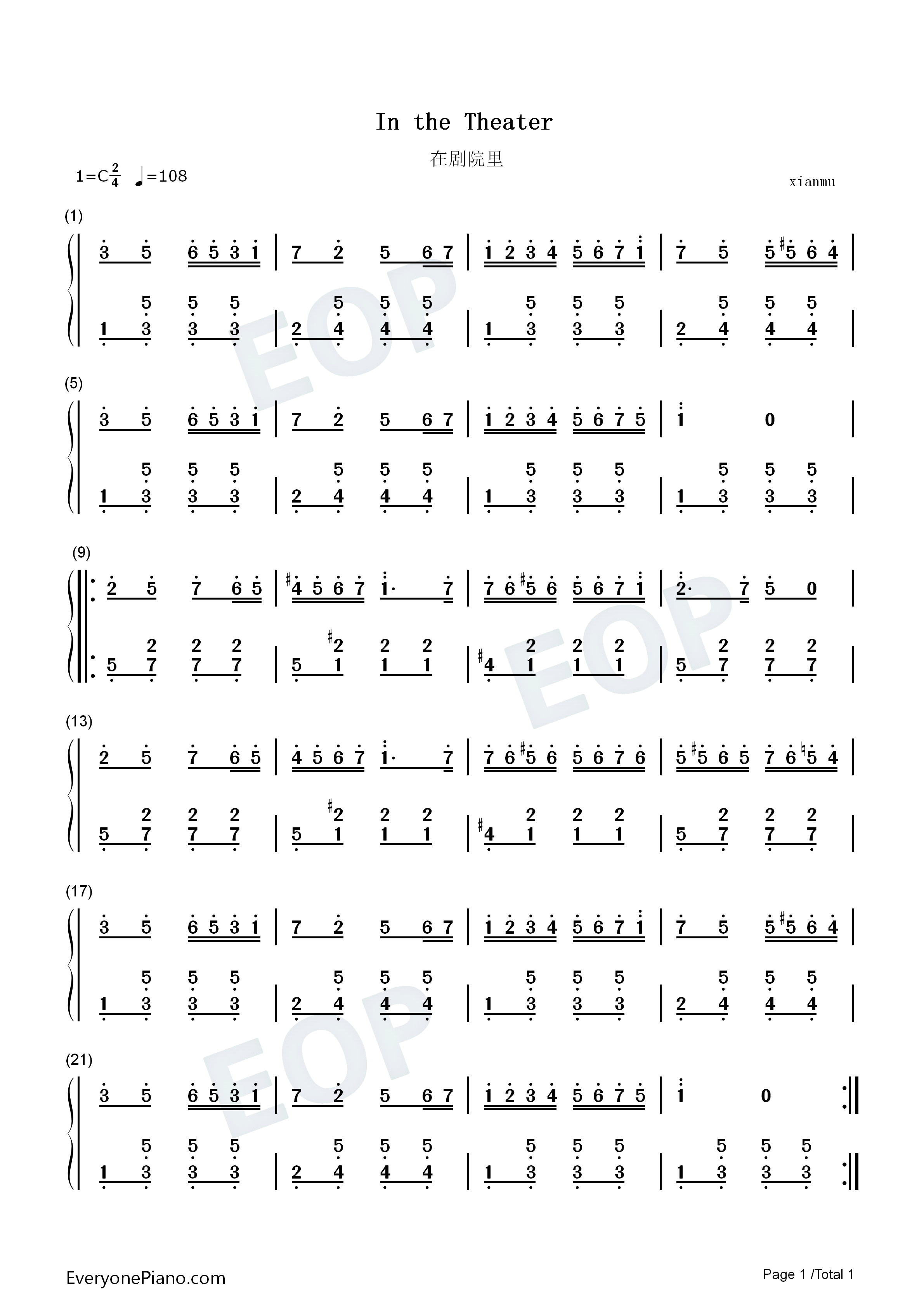 在剧院里钢琴简谱_FR.洪藤演唱