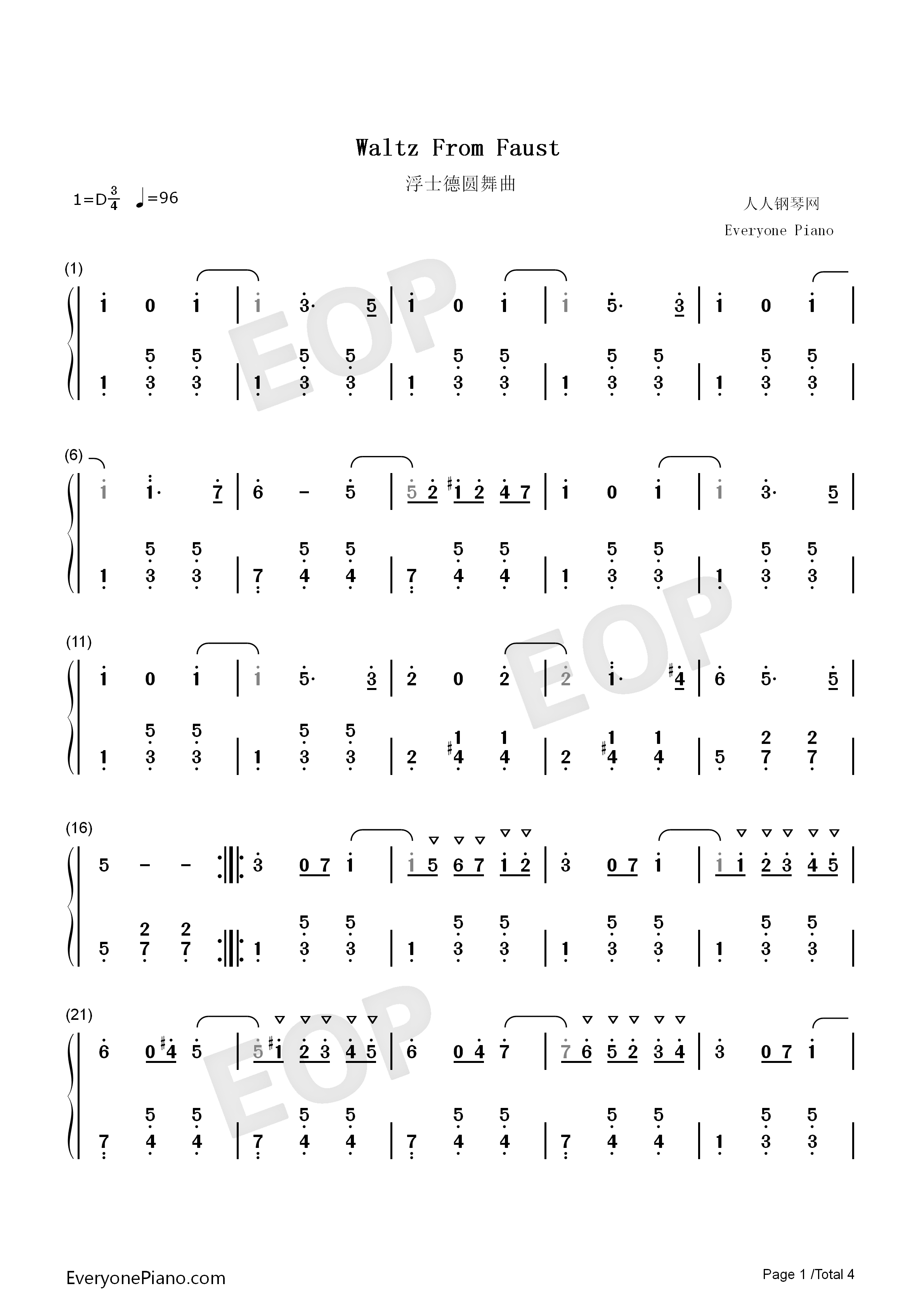 浮士德圆舞曲钢琴简谱_夏尔•古诺演唱