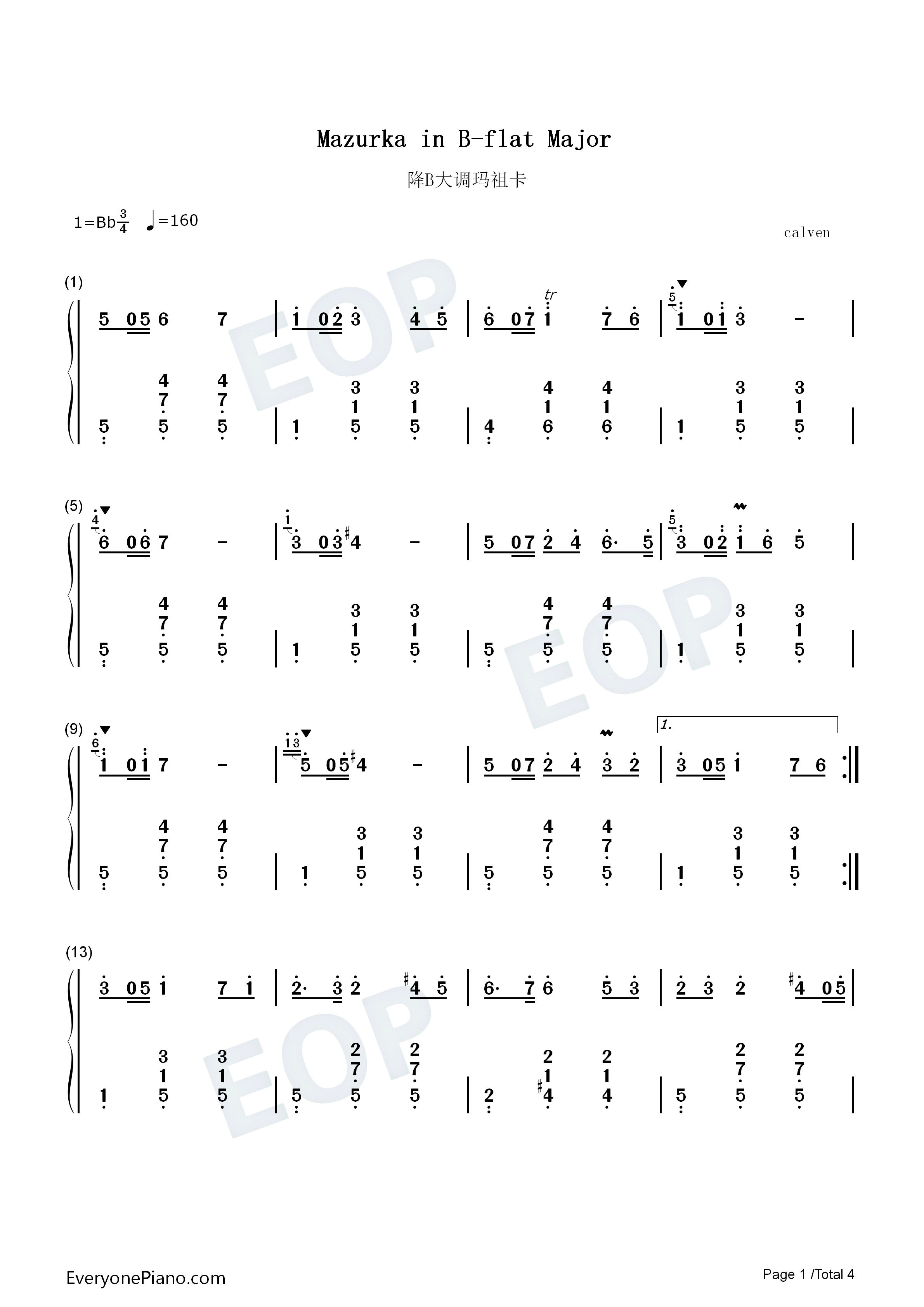 降B大调玛祖卡钢琴简谱_肖邦演唱