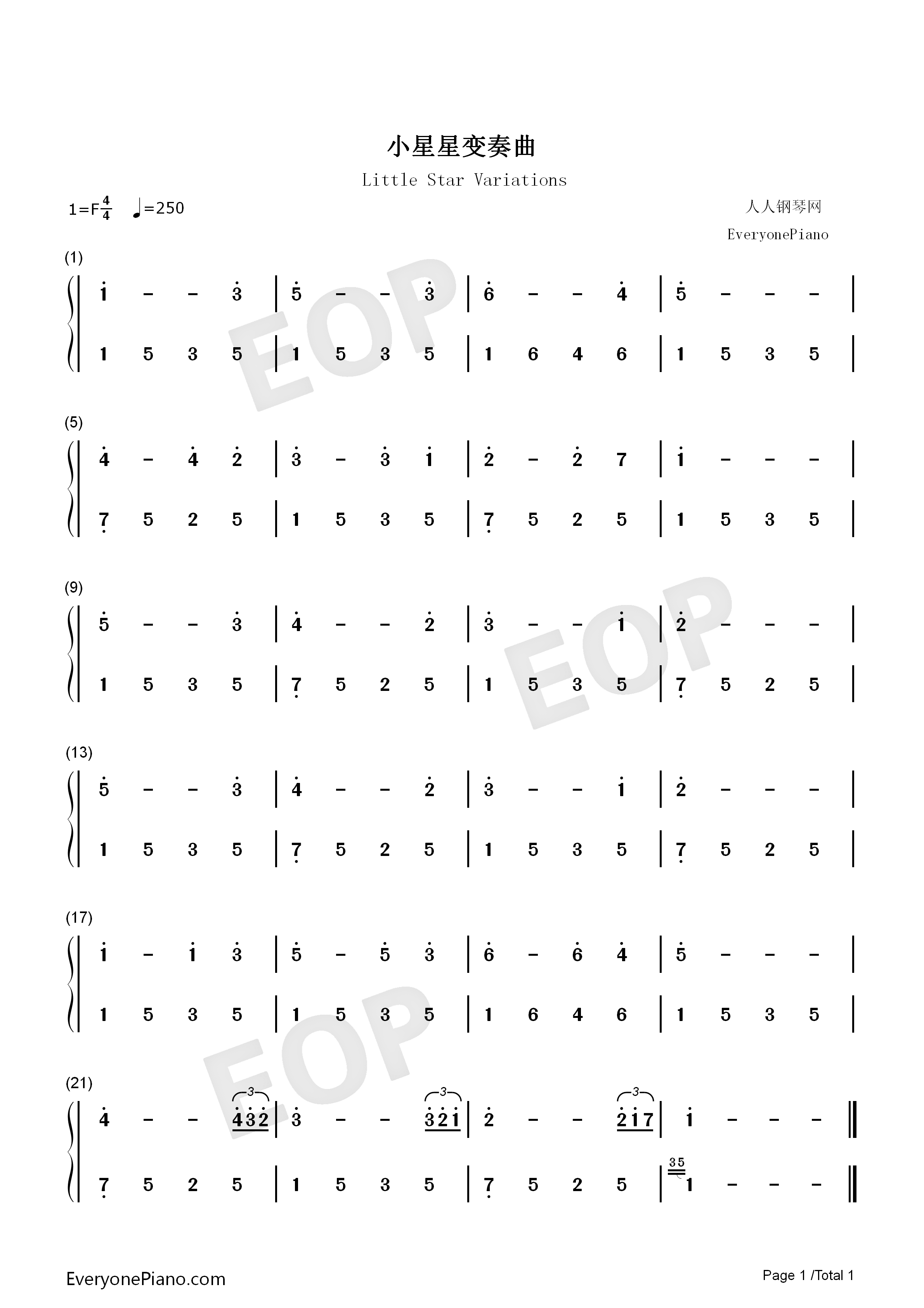 小星星变奏曲钢琴简谱_DEMON演唱