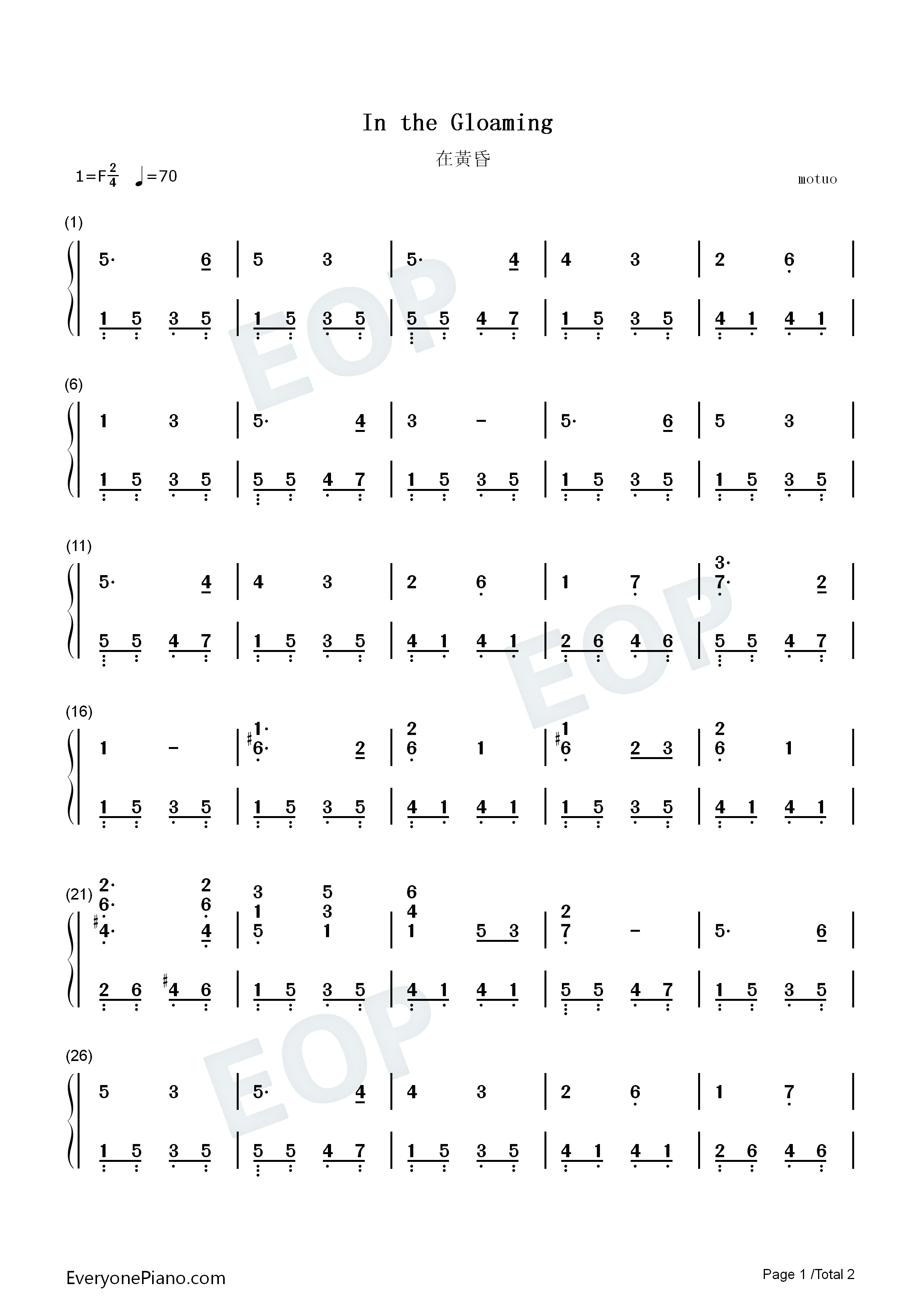 在黃昏钢琴简谱_哈里森演唱