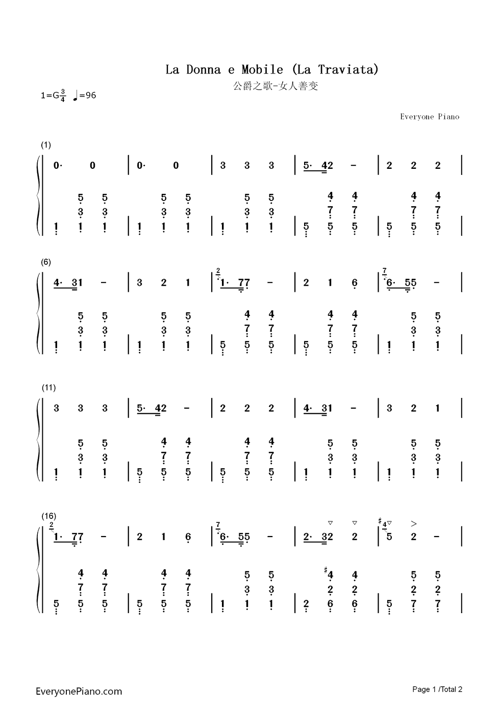 公爵之歌钢琴简谱_朱塞佩•威尔第演唱