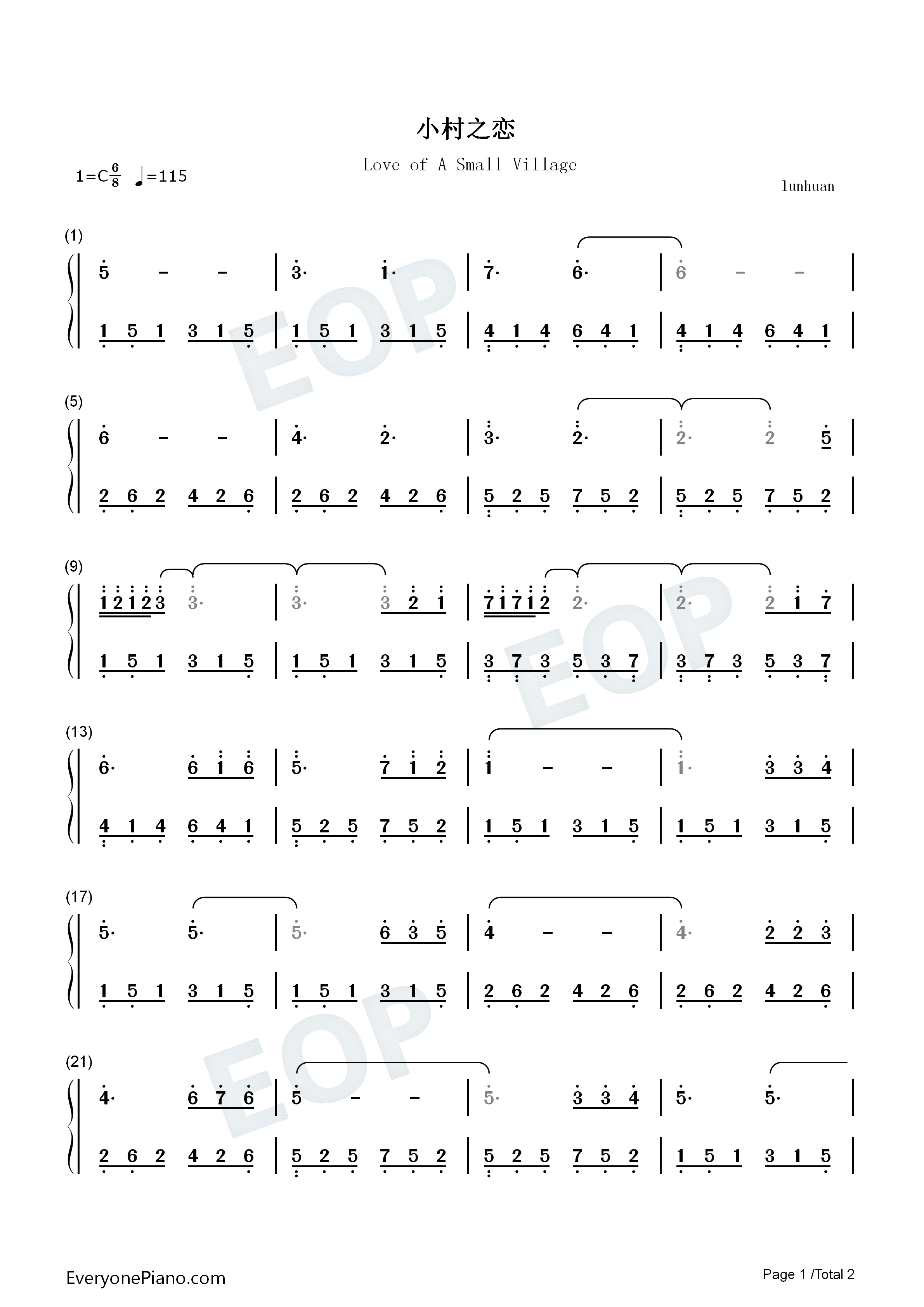 小村之恋钢琴简谱_邓丽君演唱