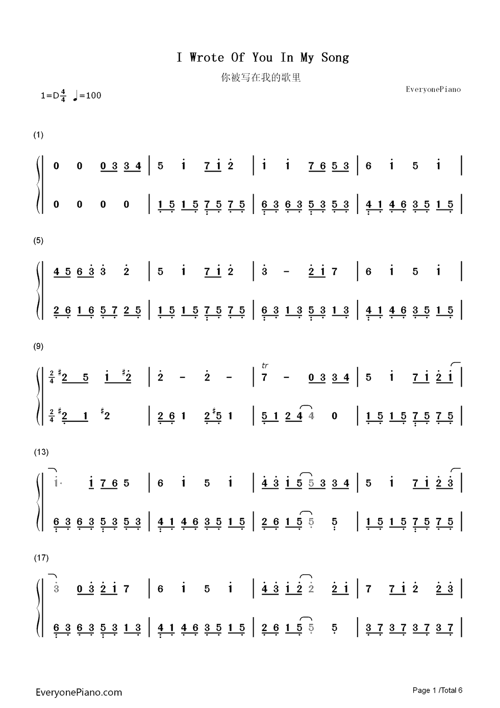 你被写在我的歌里钢琴简谱_苏打绿&陈嘉桦演唱