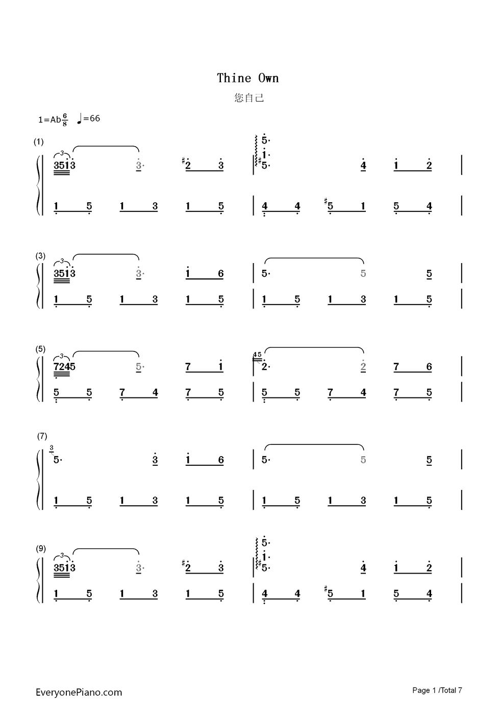 您自己钢琴简谱_兰格演唱