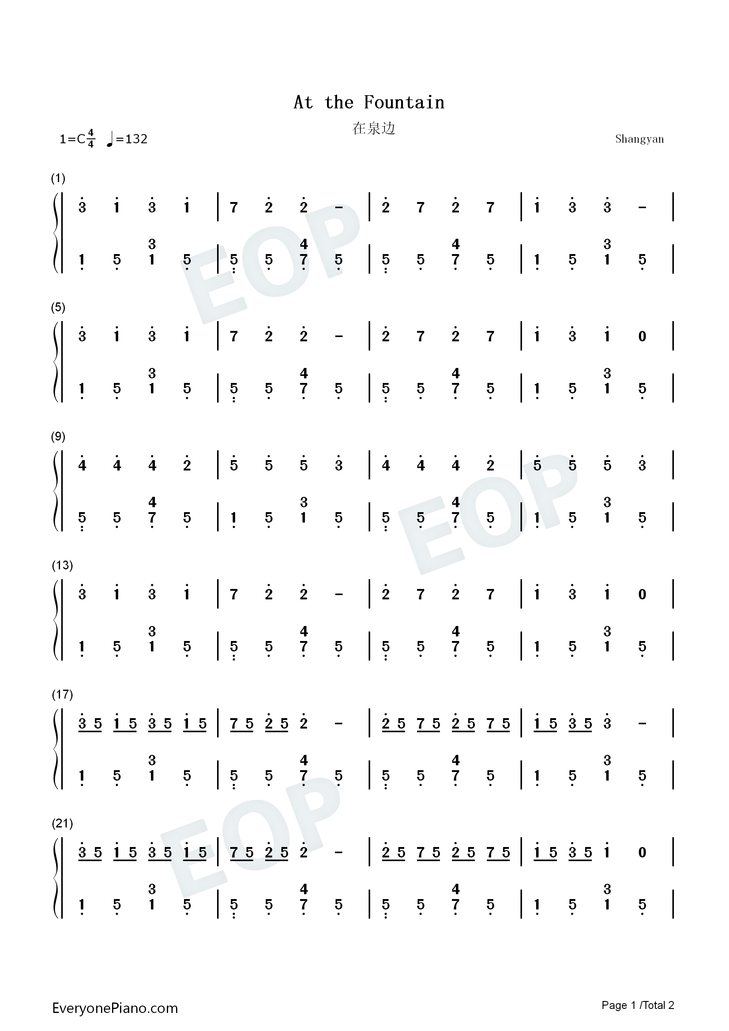 在泉边钢琴简谱_TH._奥斯廷演唱