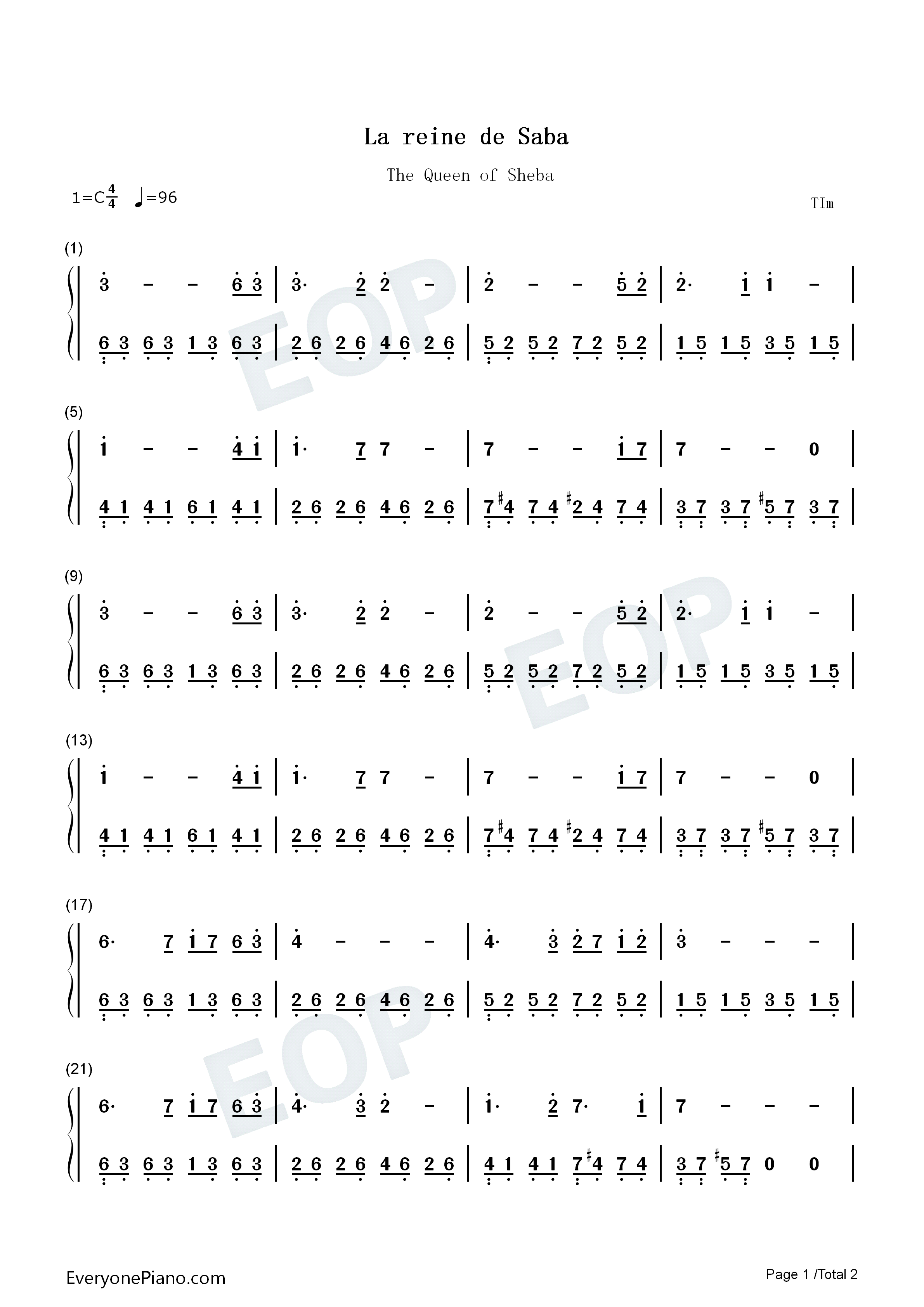 沙巴女王钢琴简谱_M._Laurent演唱