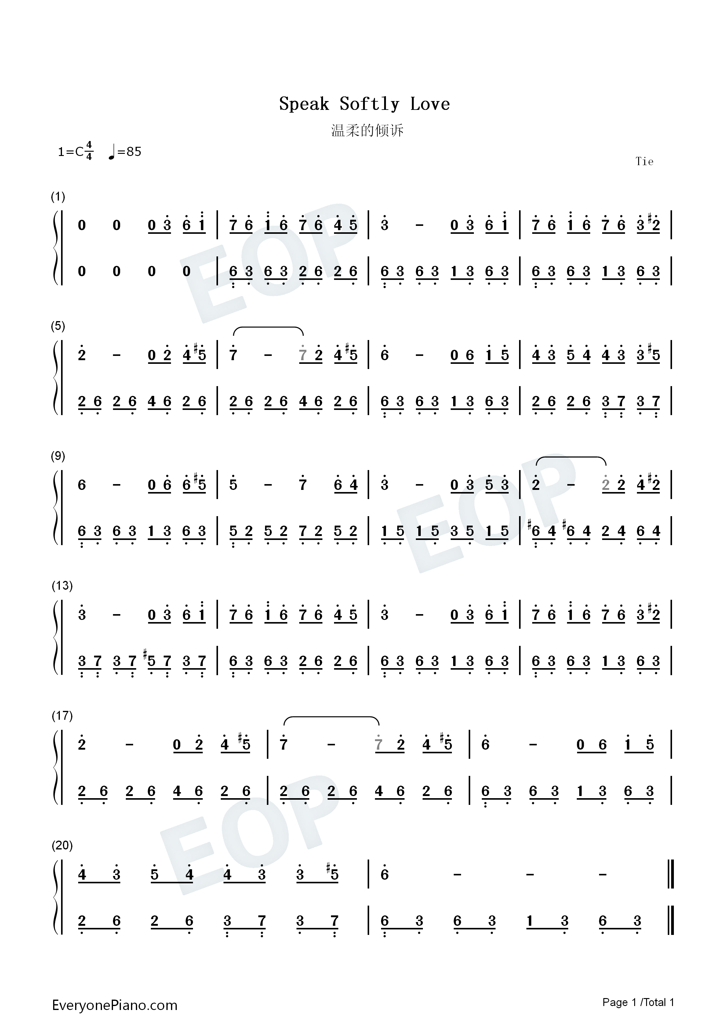 温柔的倾诉钢琴简谱_Nino_Rota演唱