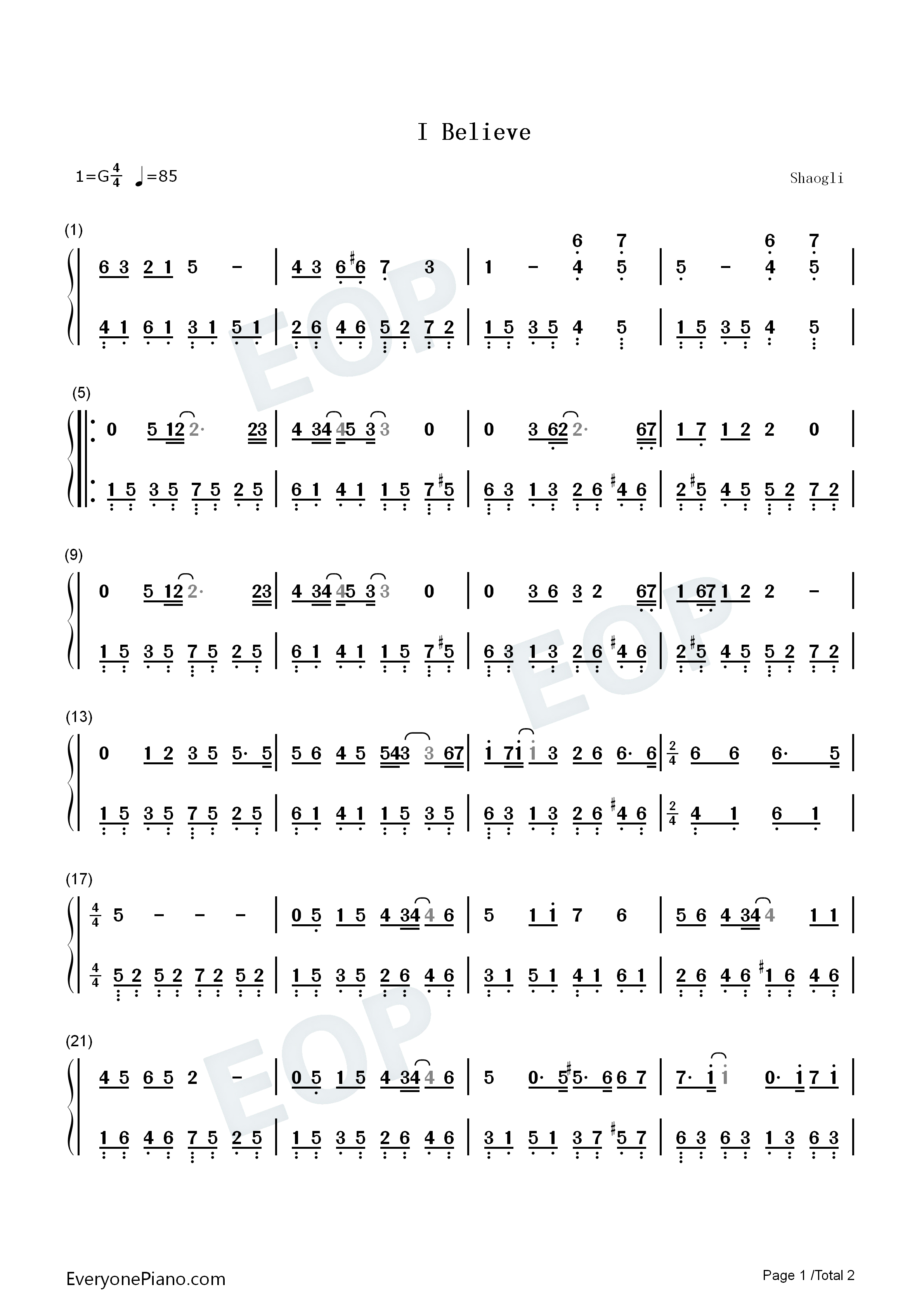 I_Believe钢琴简谱_申升勋演唱