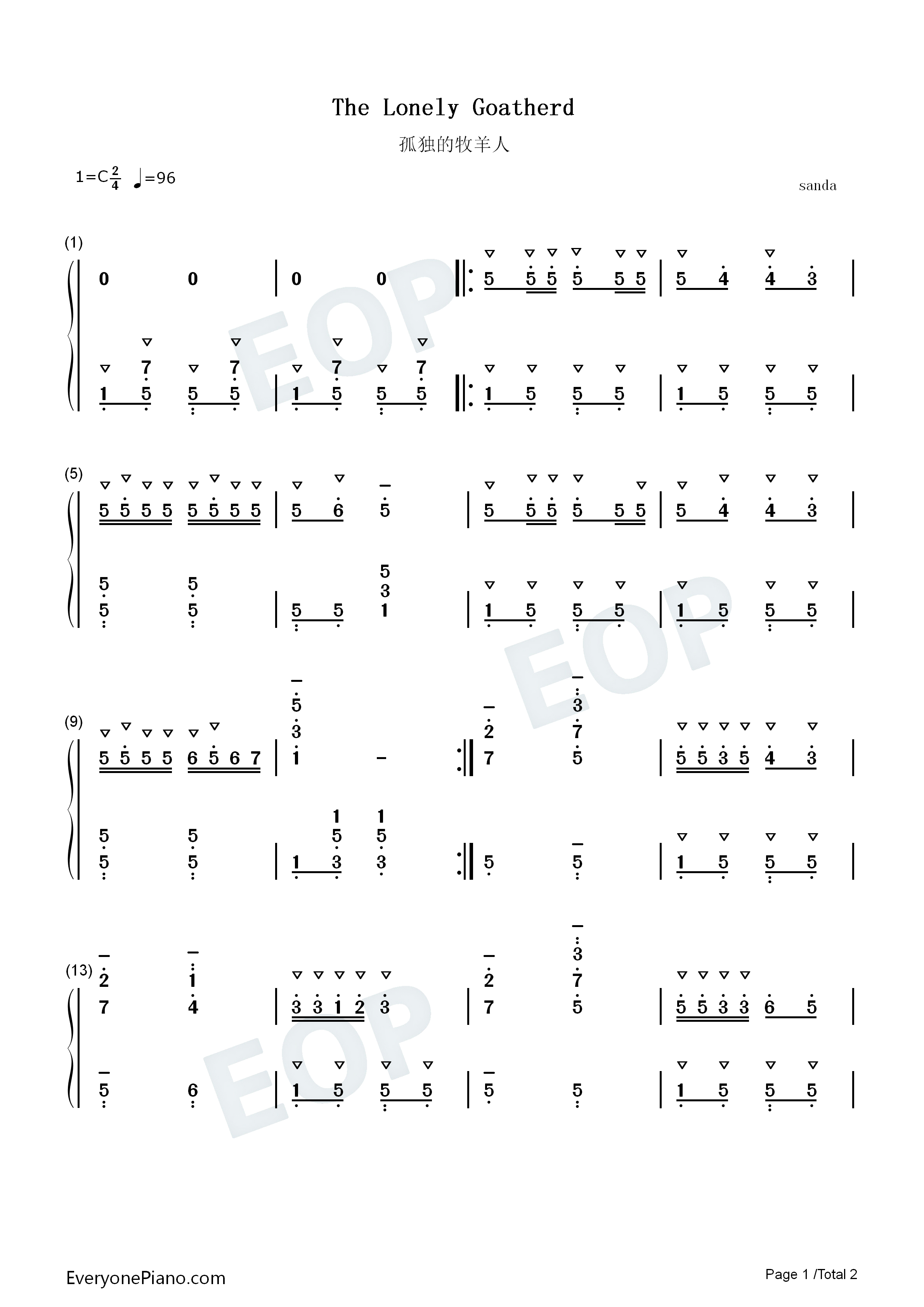 孤独的牧羊人钢琴简谱_Richard_Rodgers演唱