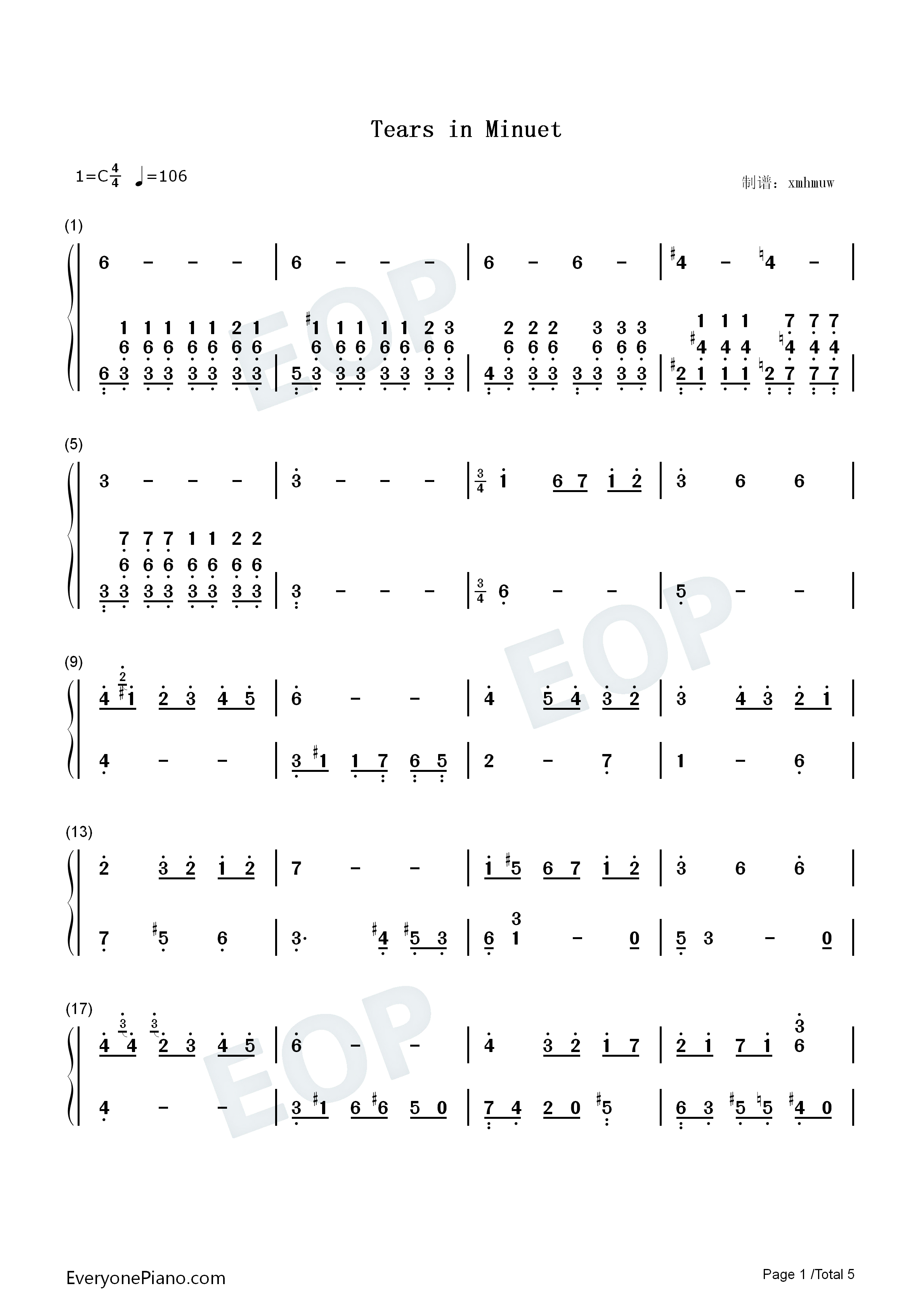 Tears_in_Minuet钢琴简谱_Various_Artists演唱