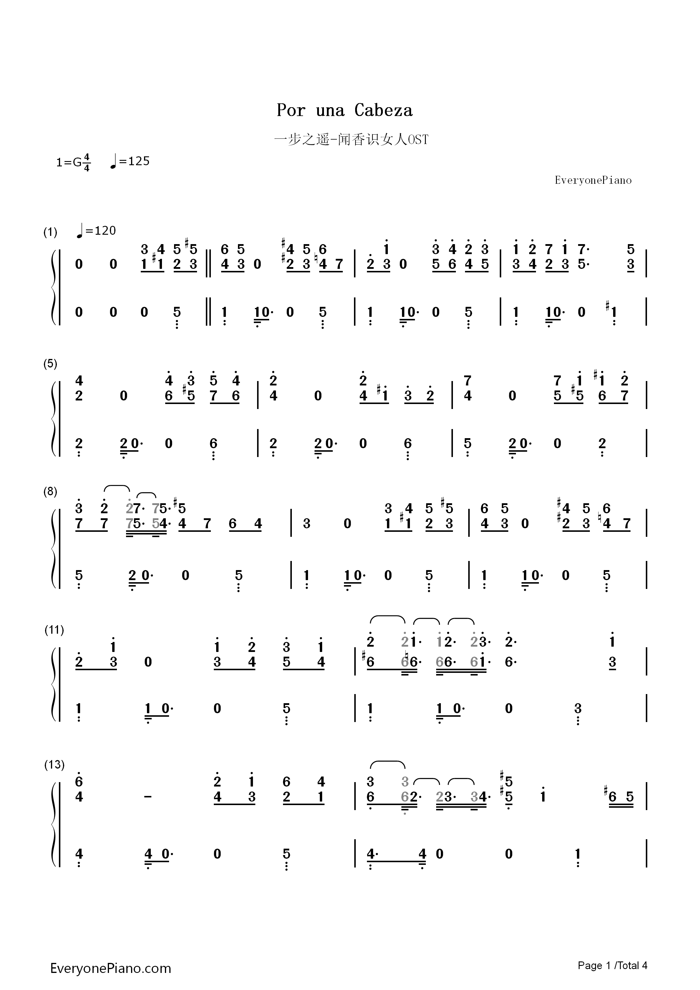 Por_una_Cabeza钢琴简谱_Carlos_Gardel演唱