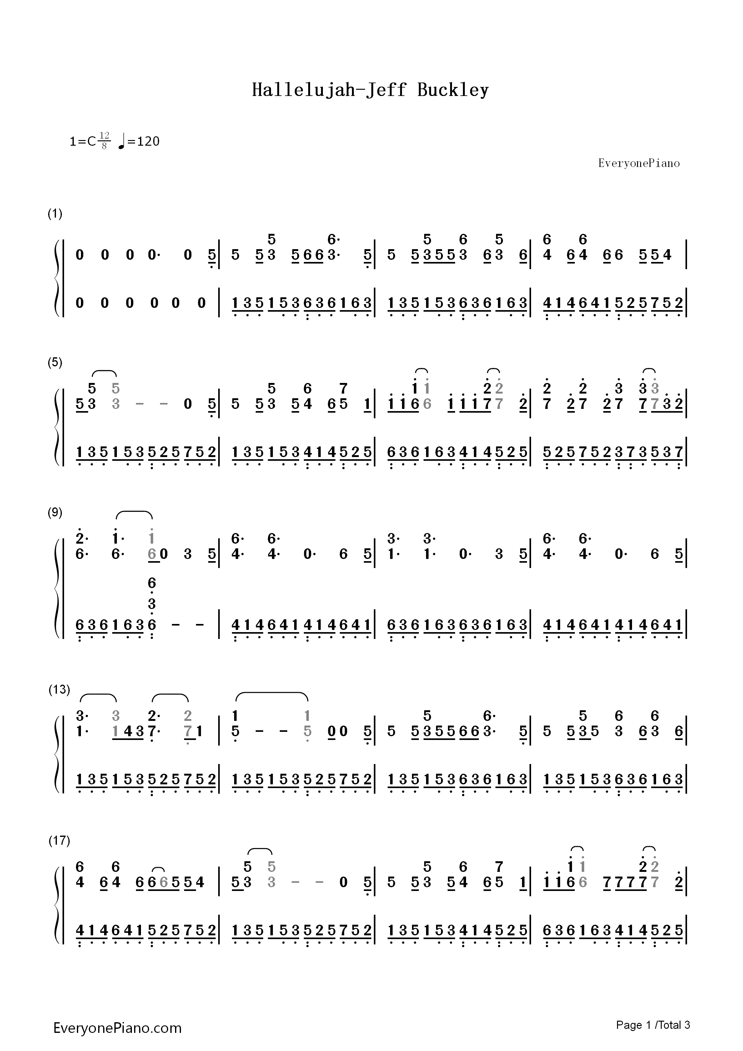 Hallelujah钢琴简谱_Jeff_Buckley__Leonard_Cohen演唱