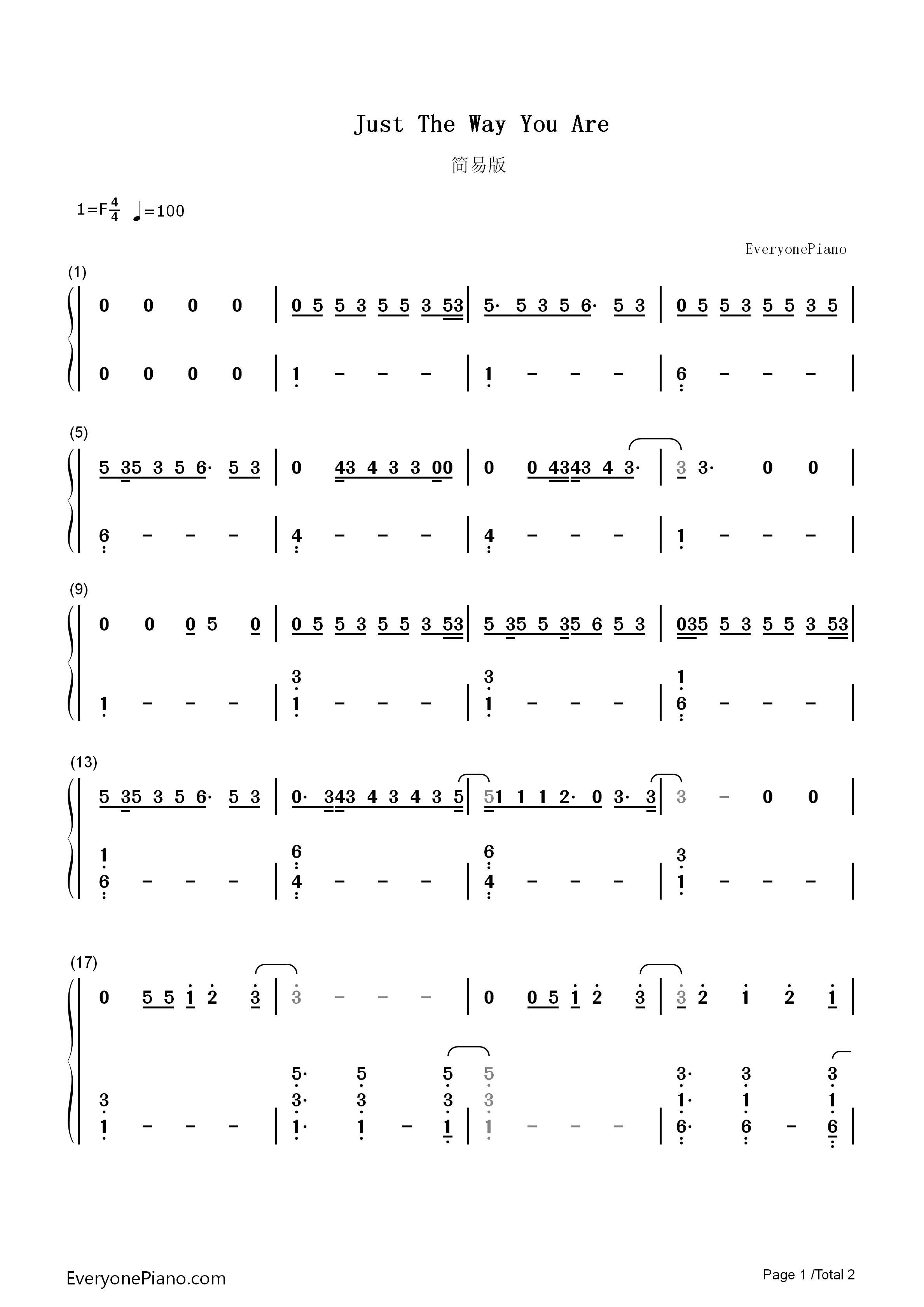 Just_The_Way_You_Are钢琴简谱_Bruno_Mars演唱