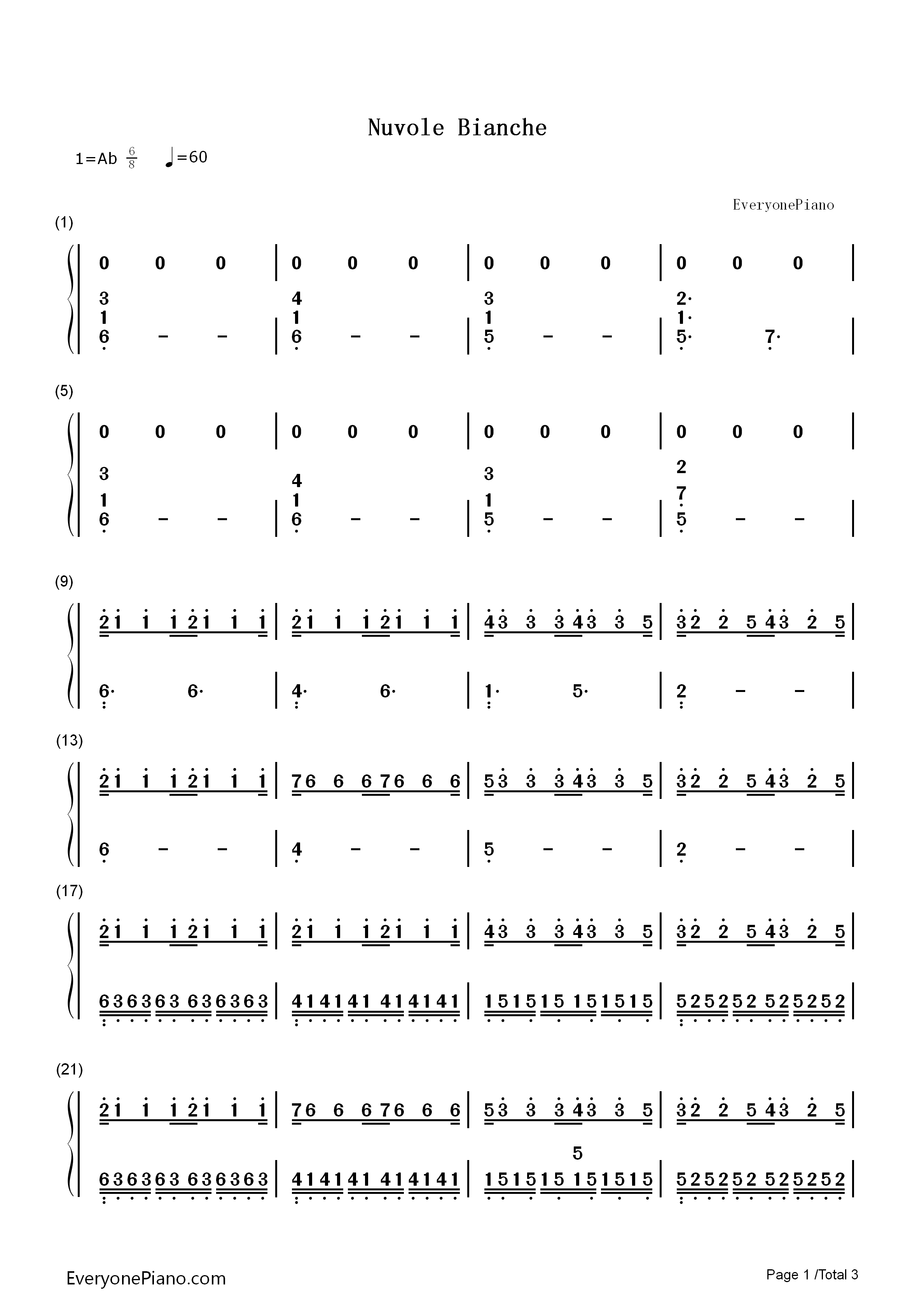 Nuvole_Bianche钢琴简谱_Ludovico_Einaudi演唱