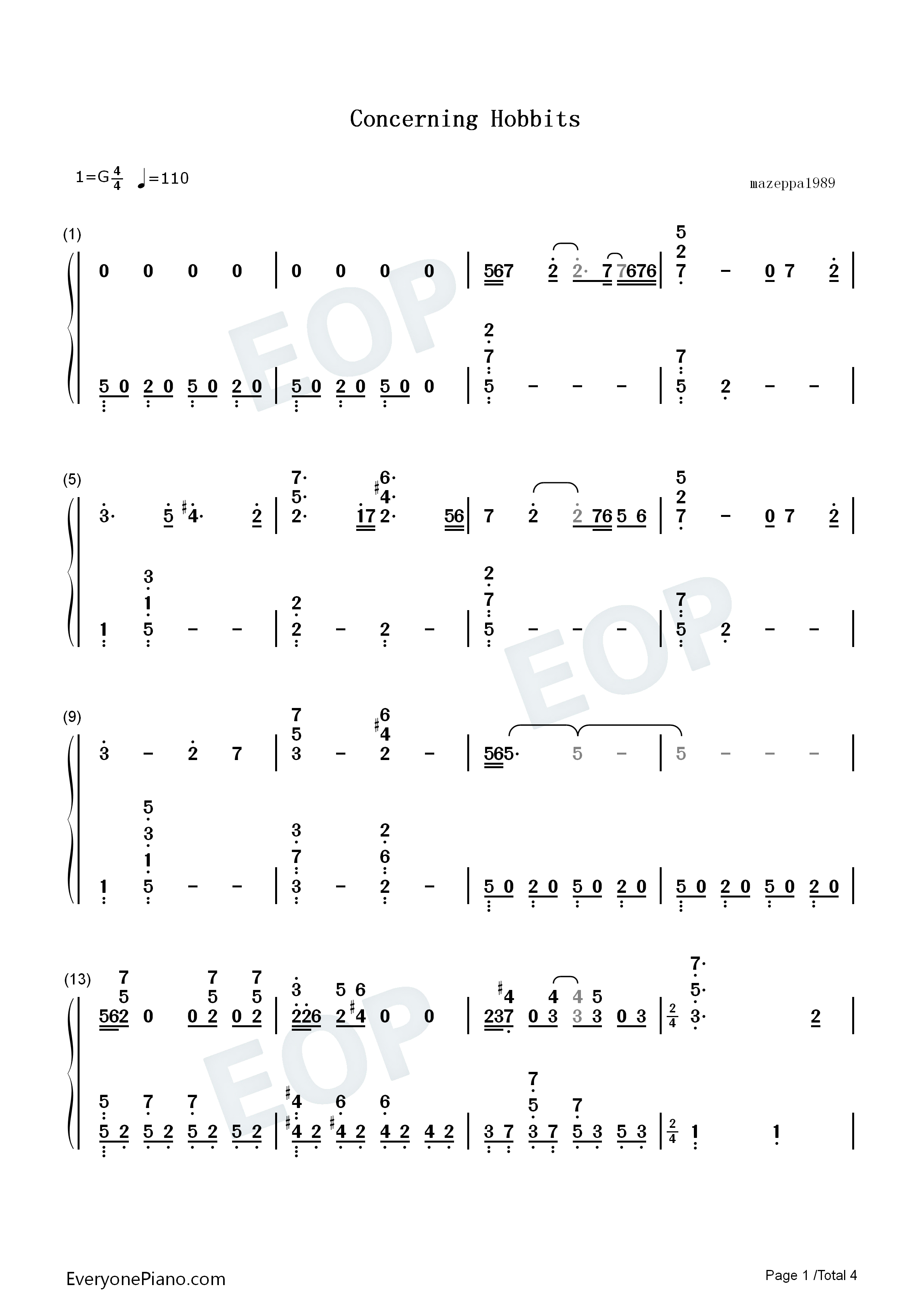 Concerning_Hobbits钢琴简谱_Howard_Shore演唱