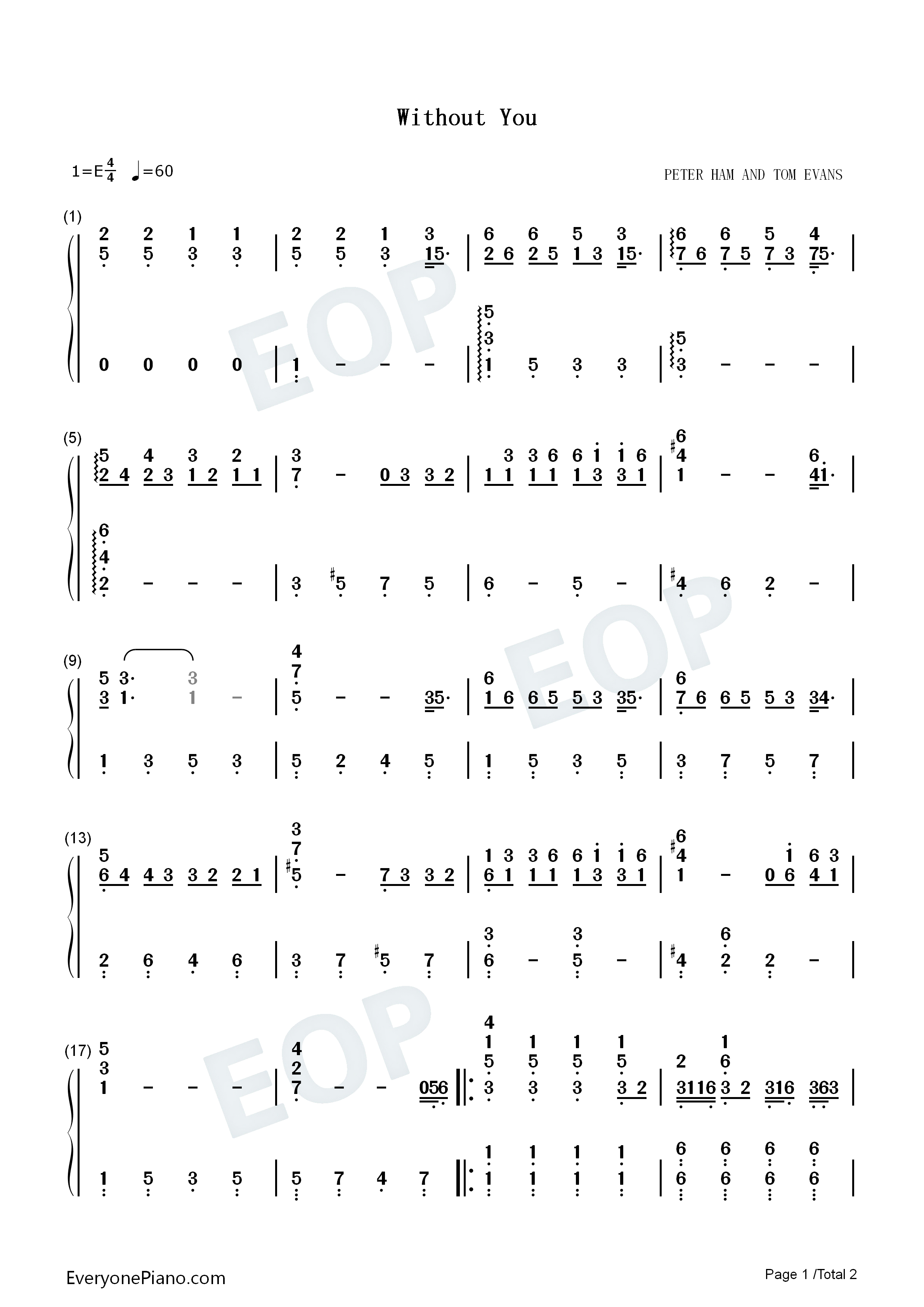 Without_You钢琴简谱_Harry_Nilsson演唱