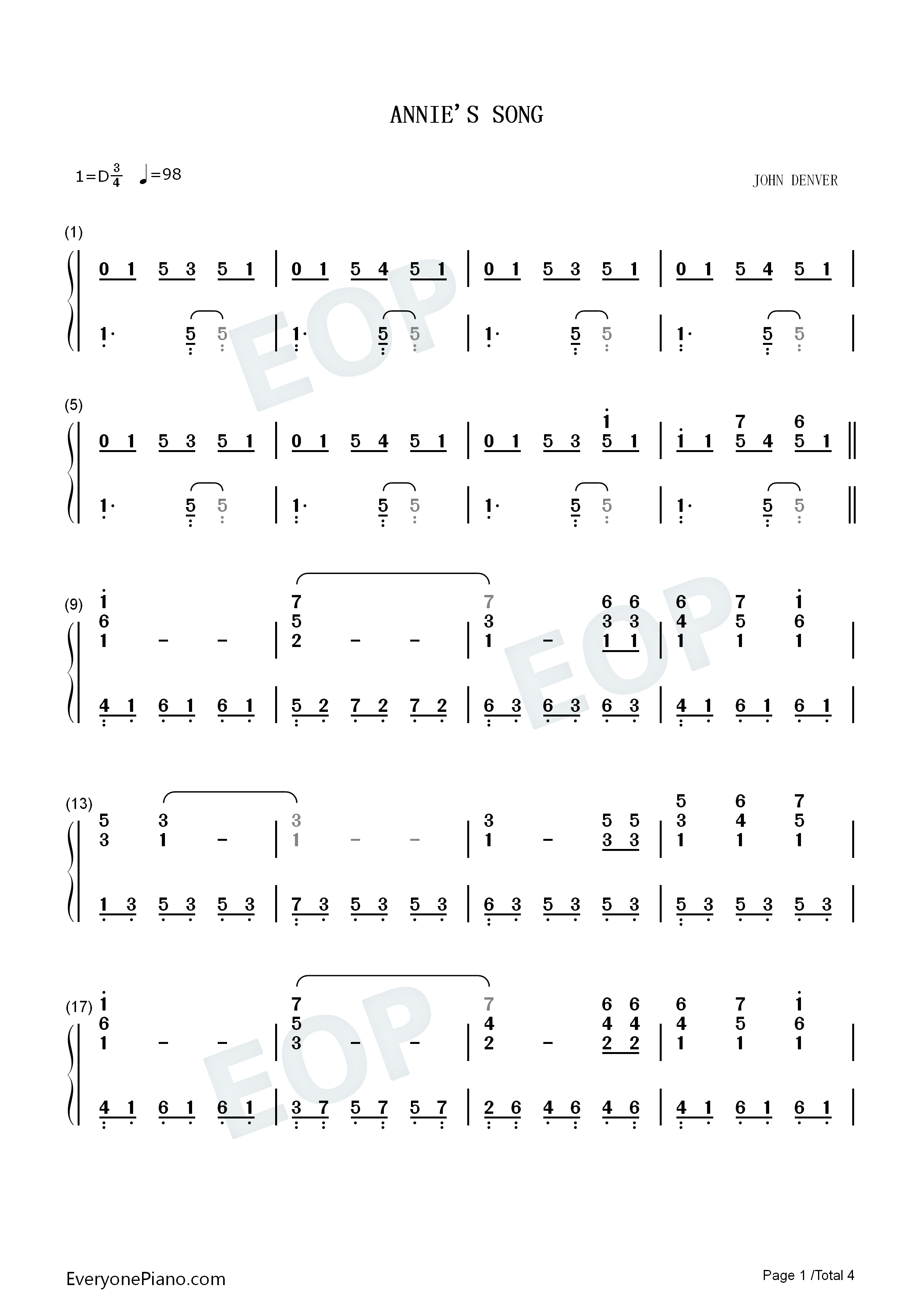 Annie's_Song钢琴简谱_John_Denver演唱