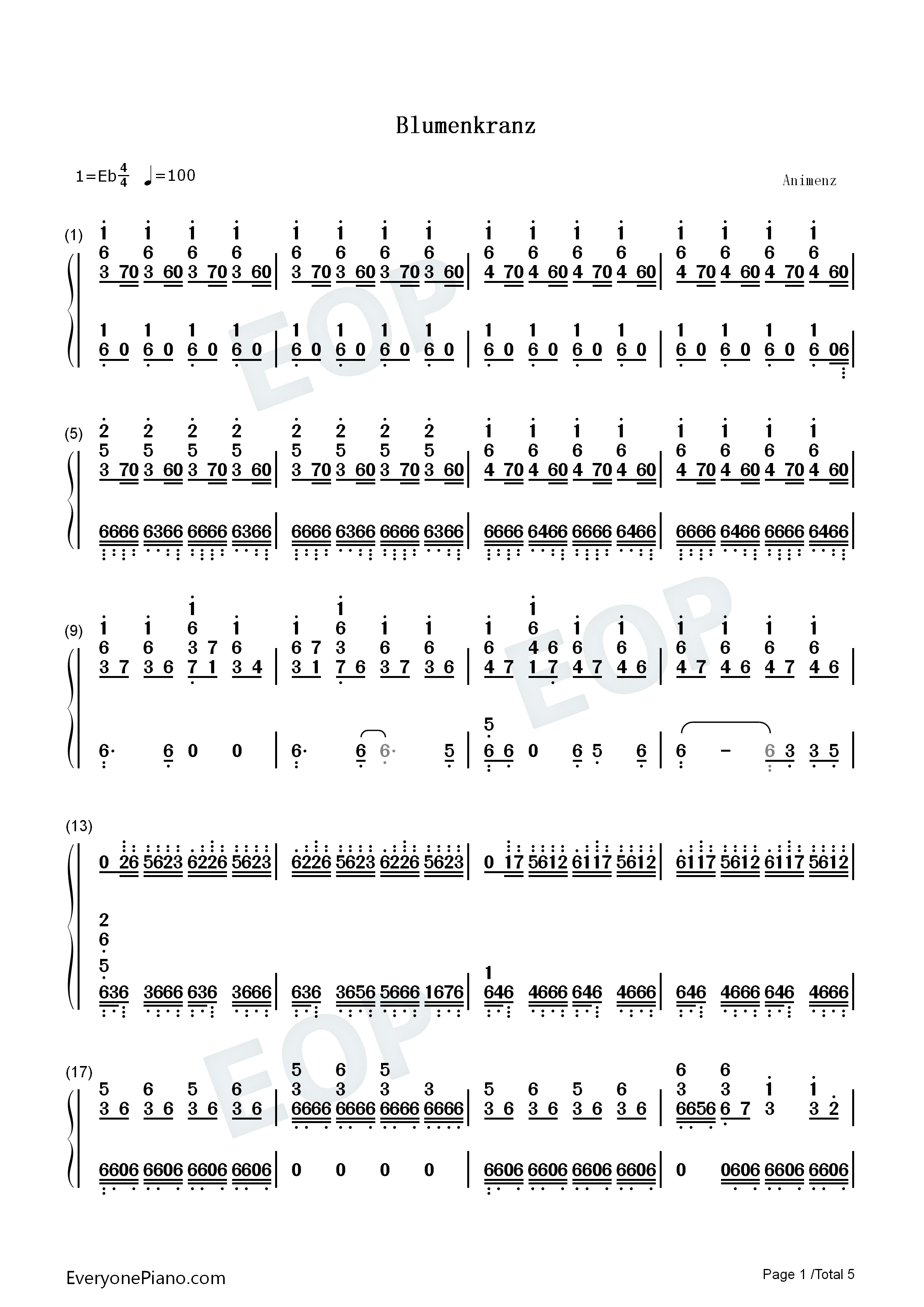 Blumenkranz钢琴简谱_Cyua演唱