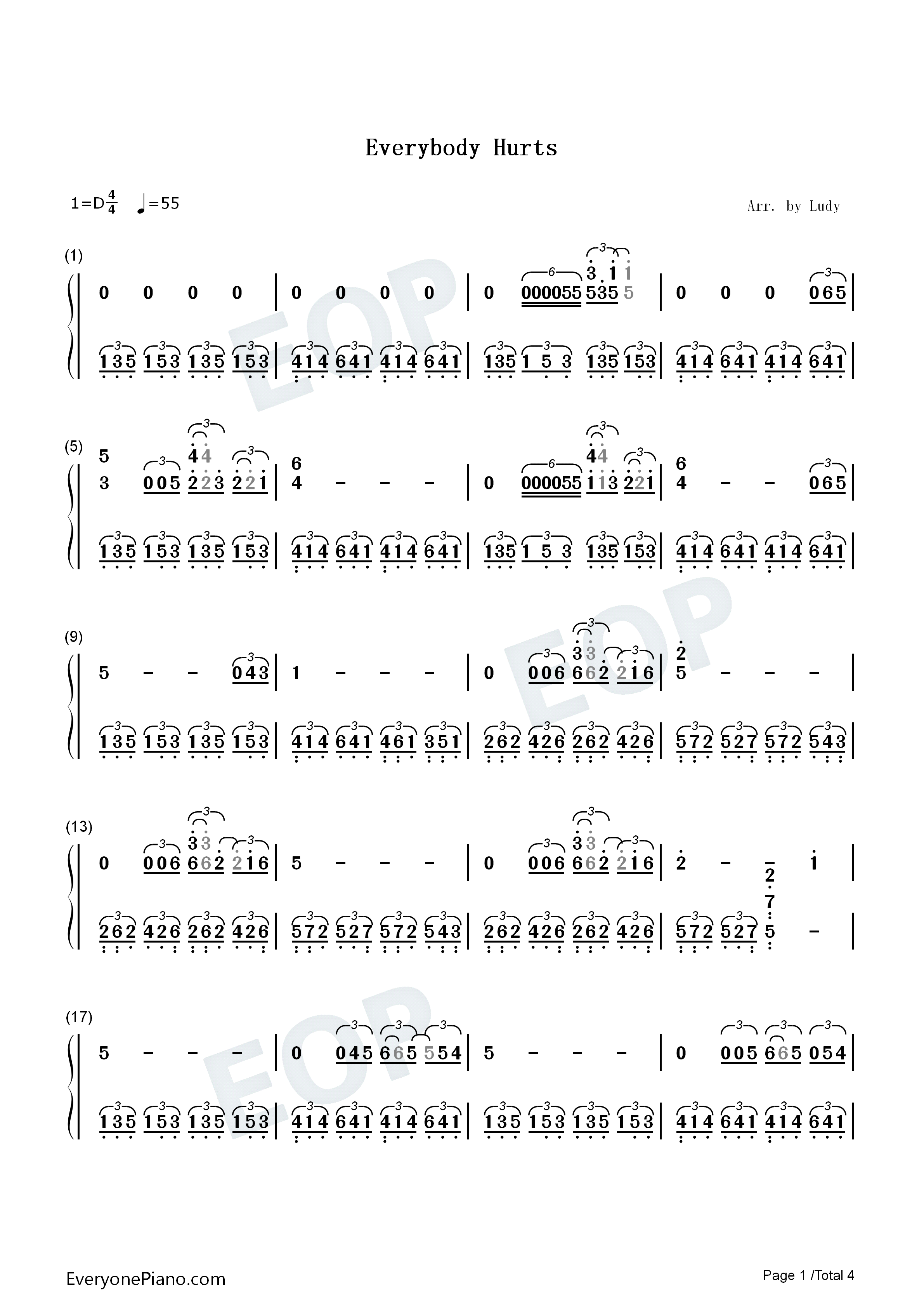 Everybody_Hurts钢琴简谱_R.E.M.演唱