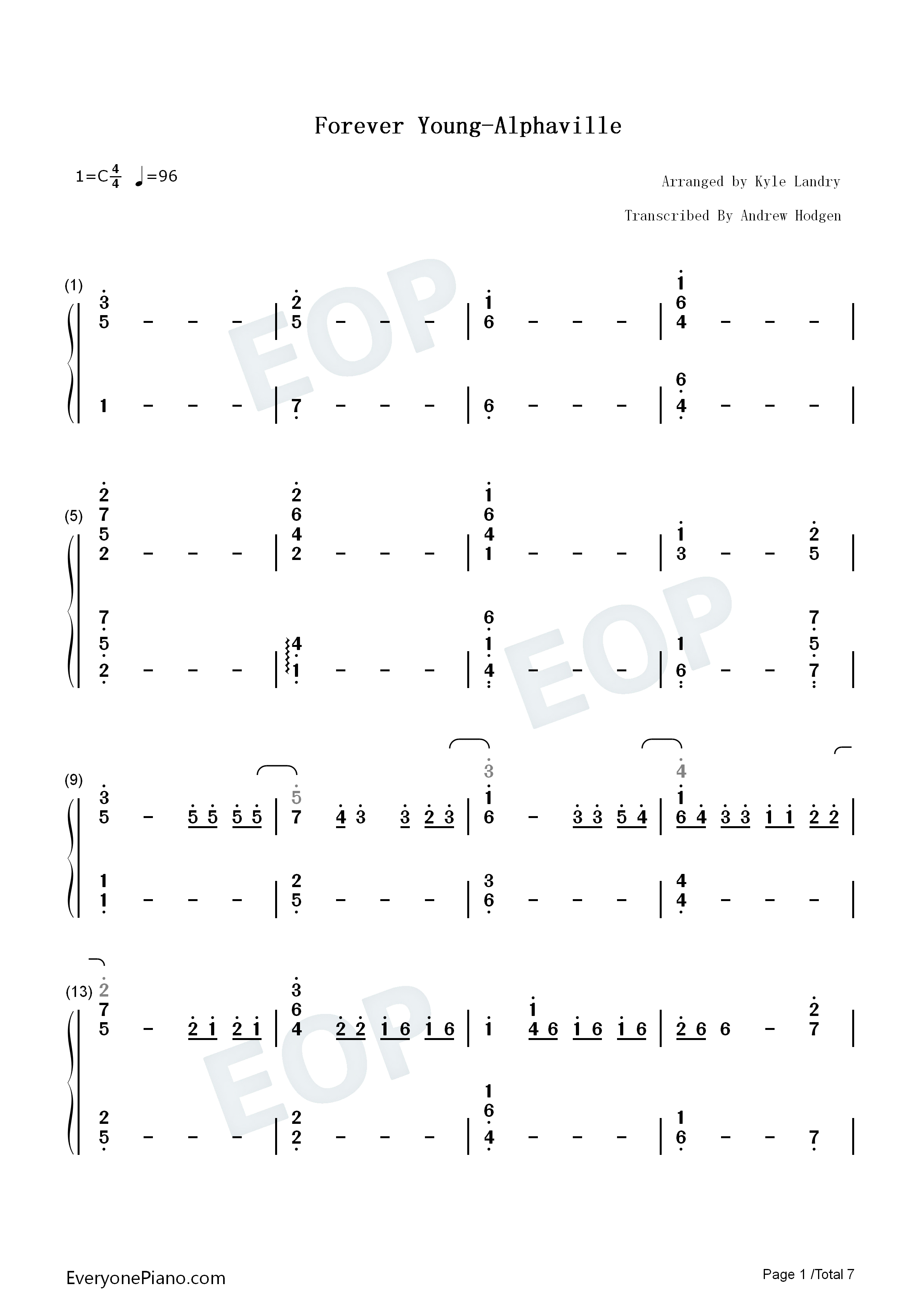 Forever_Young钢琴简谱_Alphaville演唱