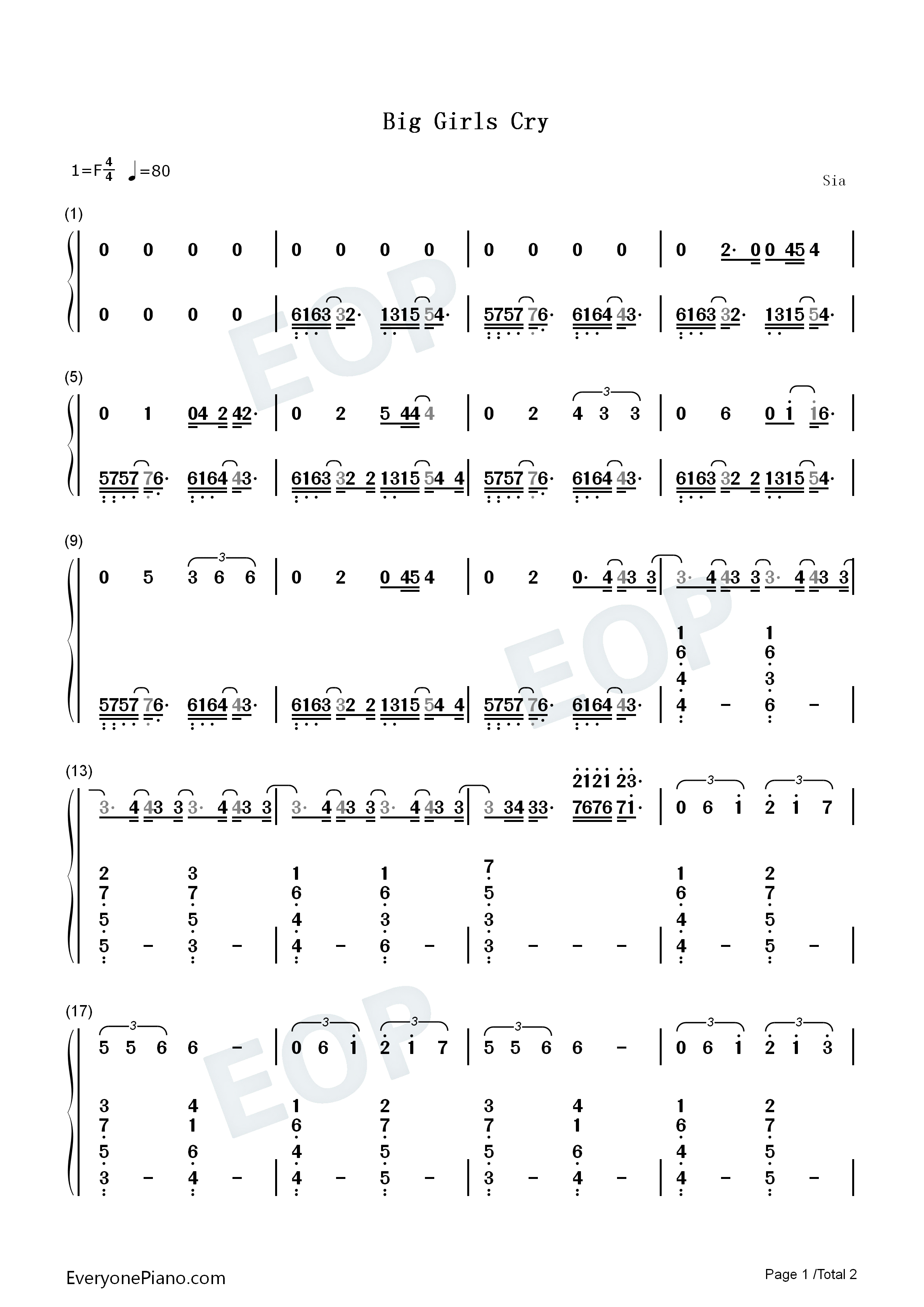 Big_Girls_Cry钢琴简谱_Sia演唱