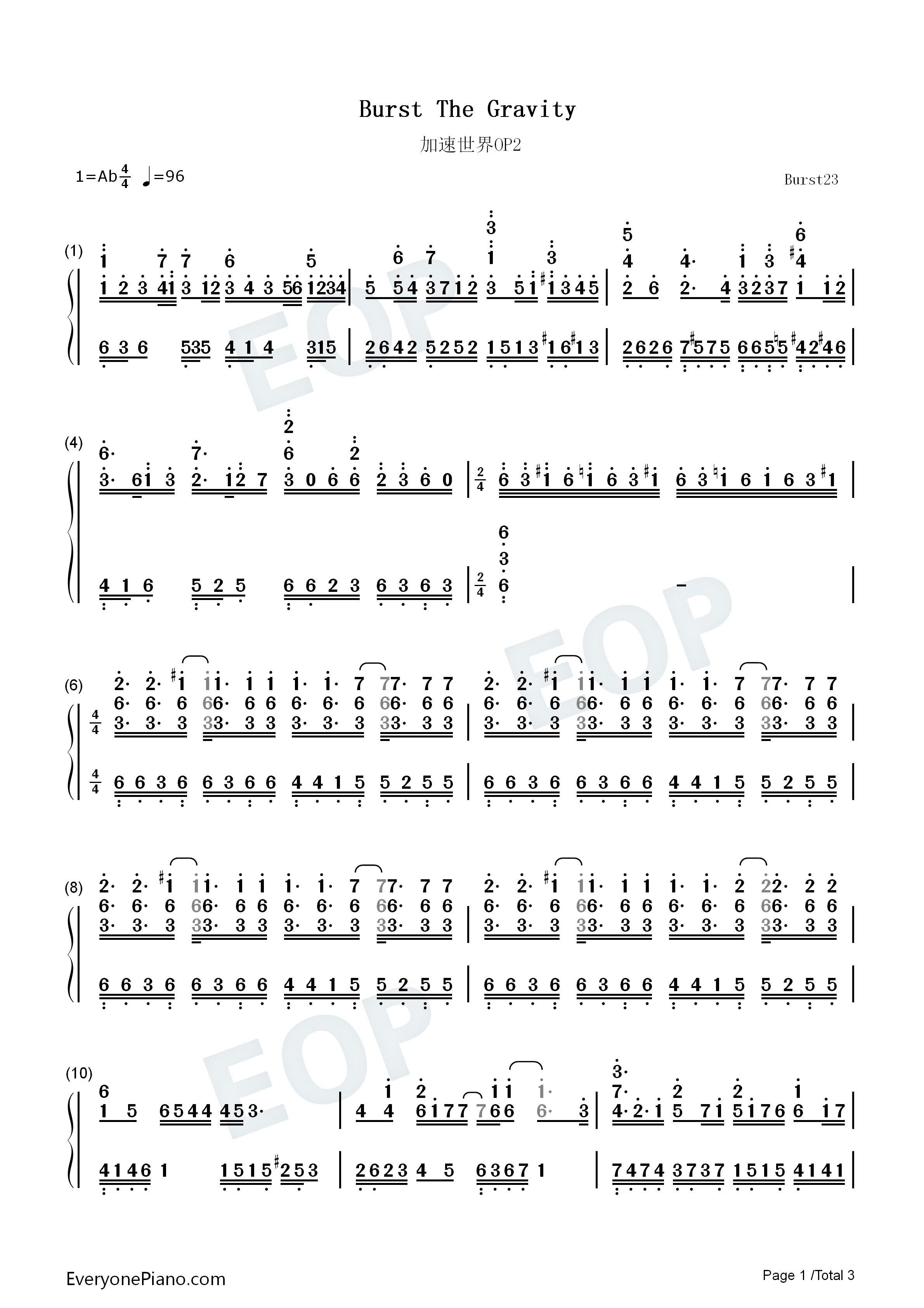 Burst_The_Gravity钢琴简谱_ALTIMA演唱