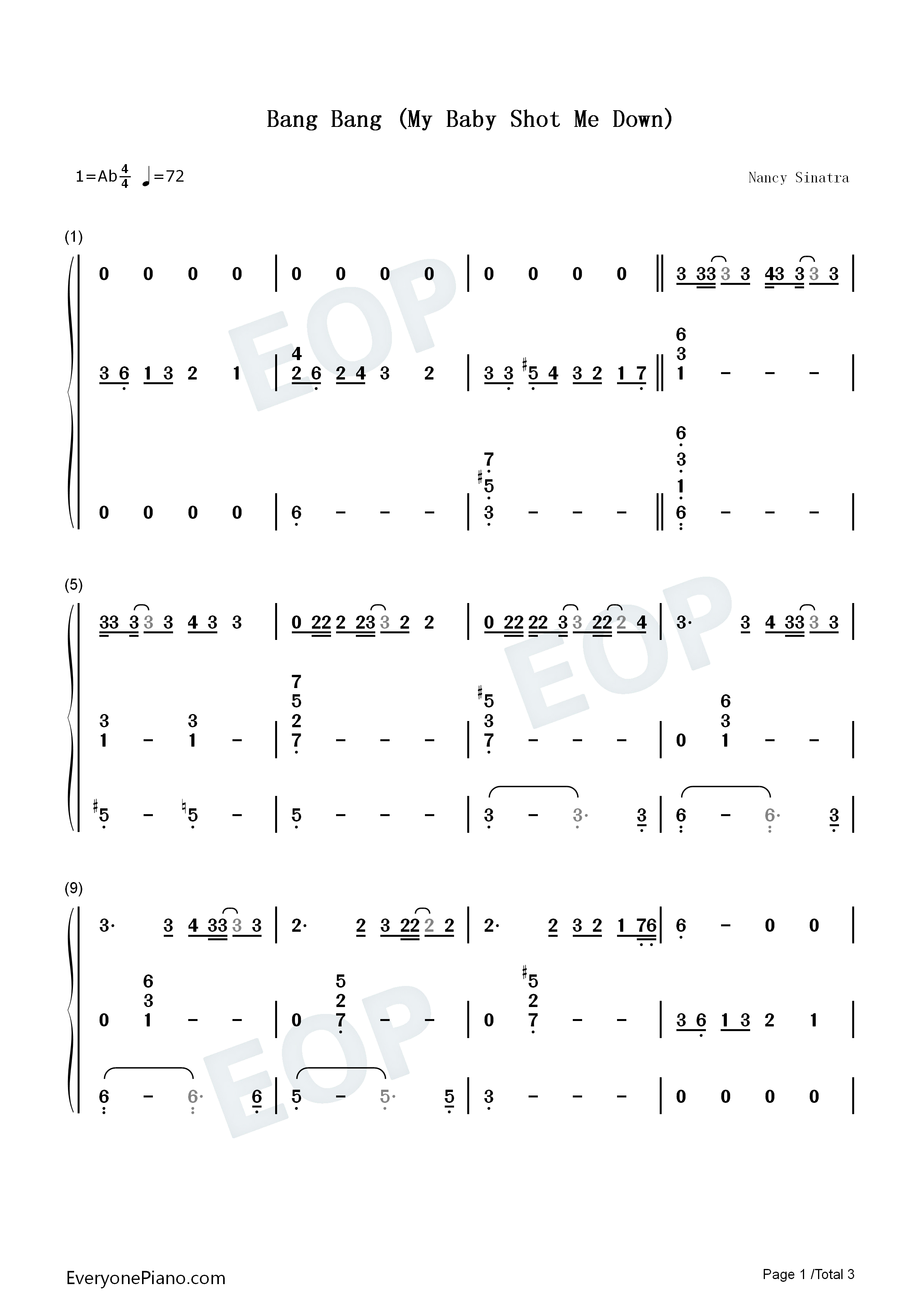 Bang_Bang_(My_Baby_Shot_Me_Down)钢琴简谱_Nancy_Sinatra演唱