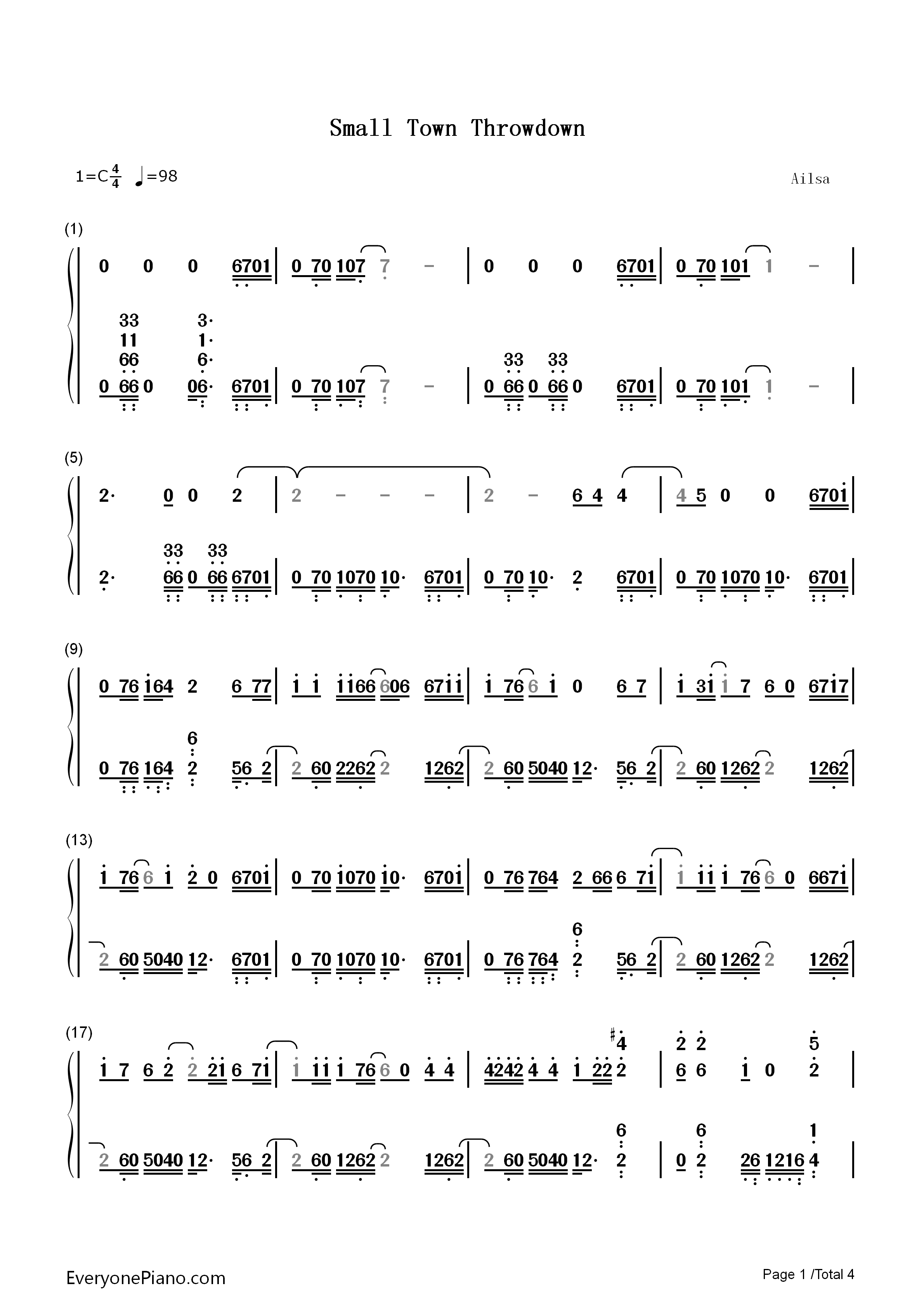 Small_Town_Throwdown钢琴简谱_Brantley_Gilbert演唱