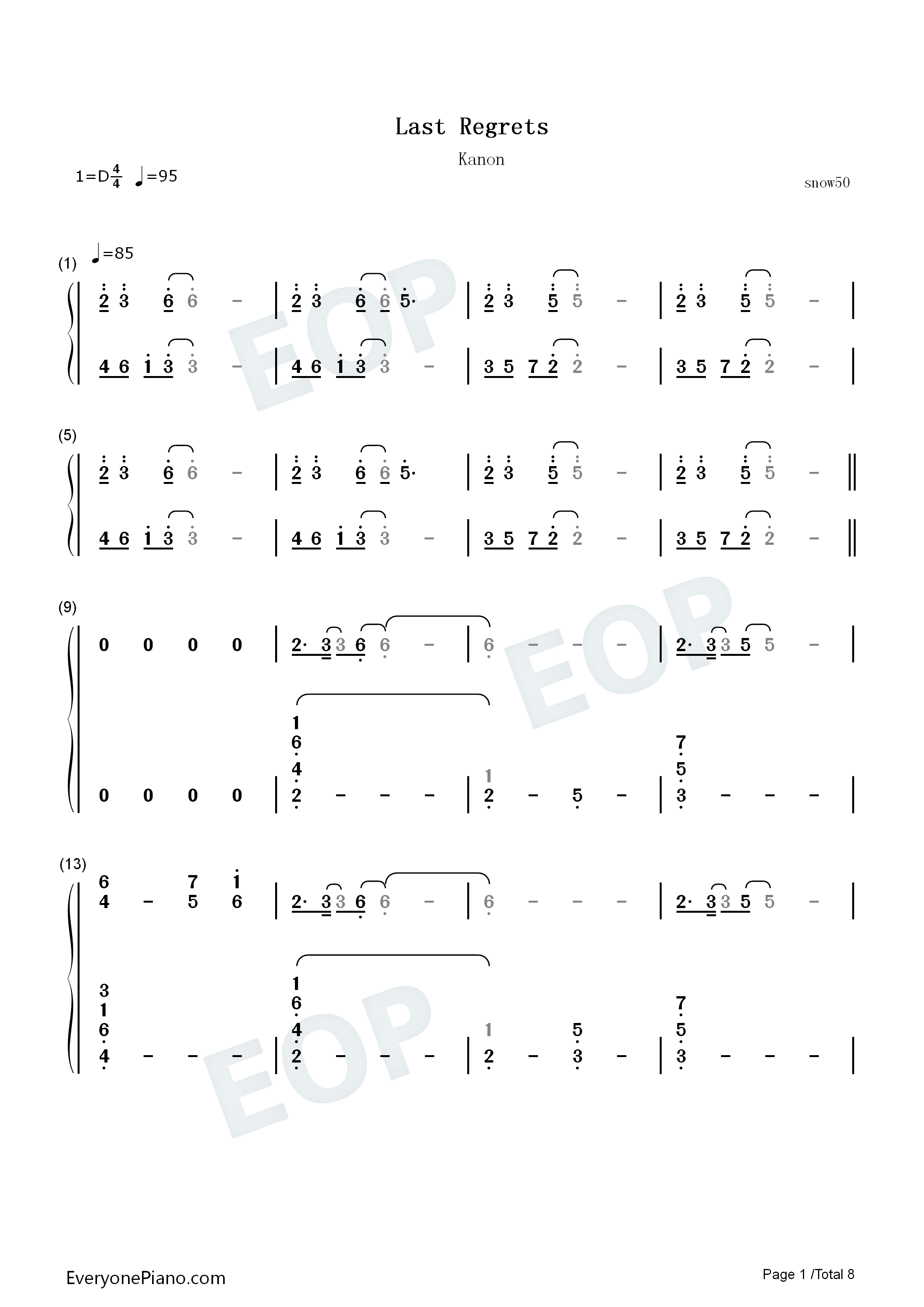 Last_regrets钢琴简谱_彩菜演唱