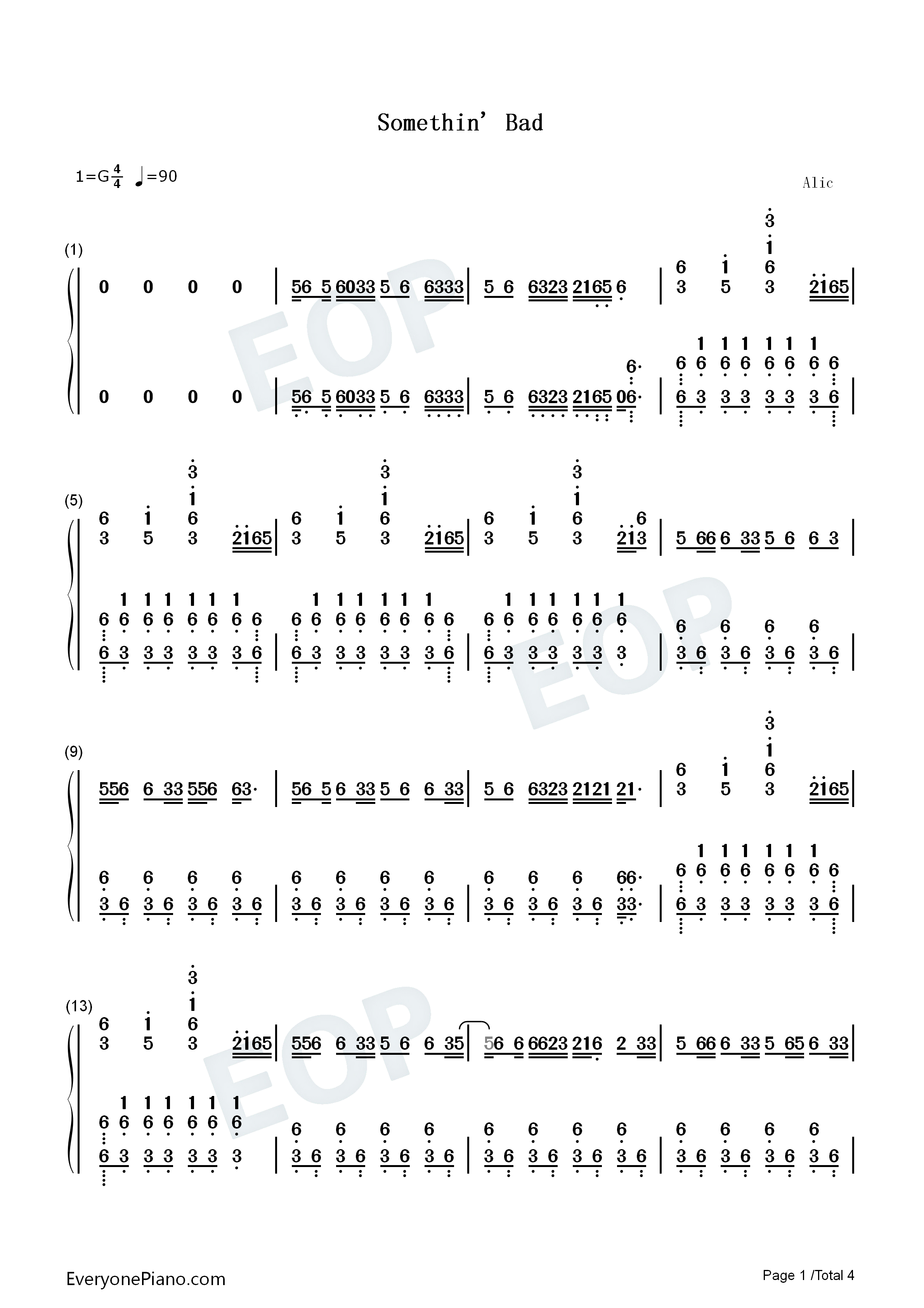 Something_Bad钢琴简谱_Miranda_Lambert_&_Carrie_Underwood演唱