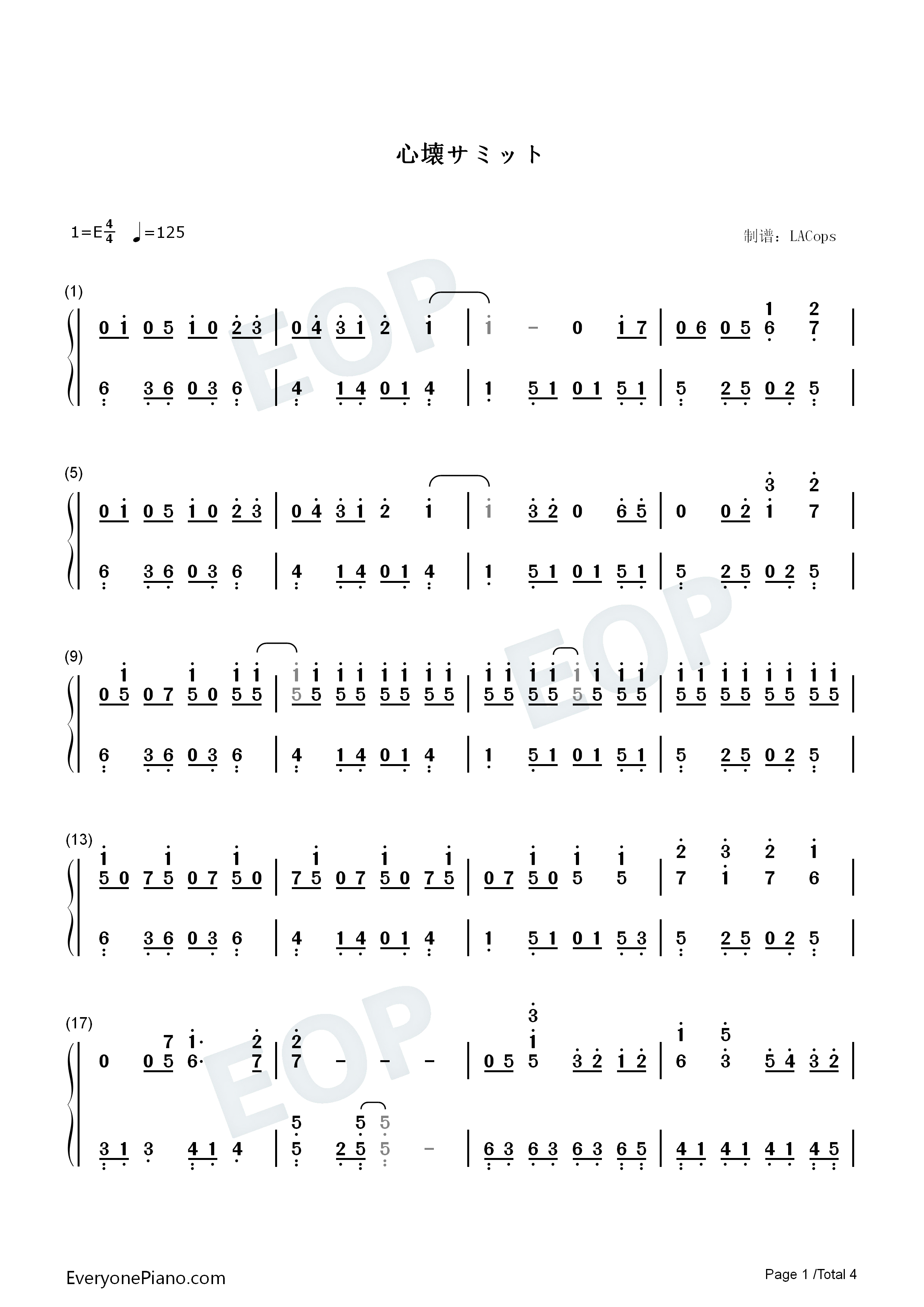 心壊サミット钢琴简谱_初音ミク演唱