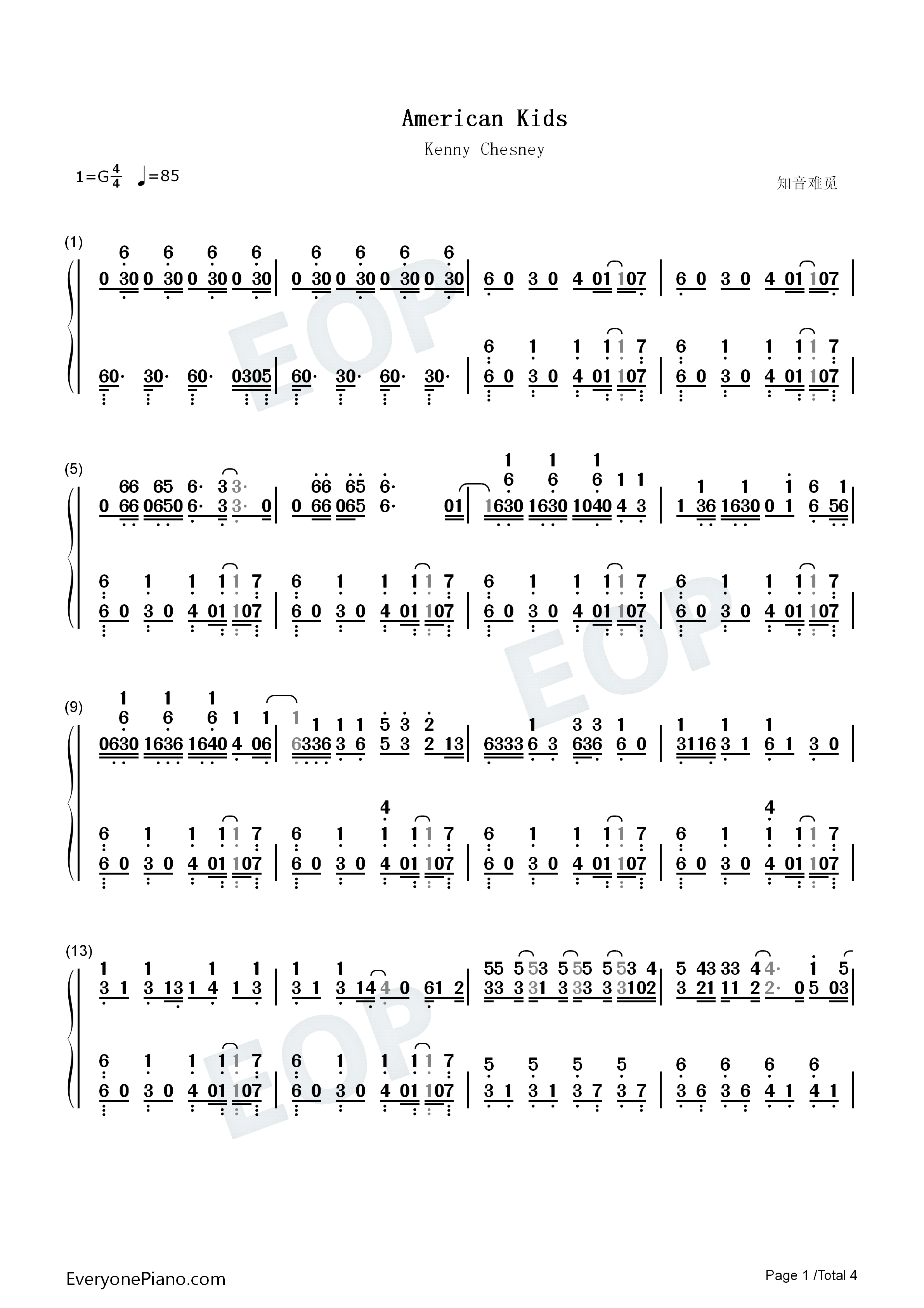 American_Kids钢琴简谱_Kenny_Chesney演唱