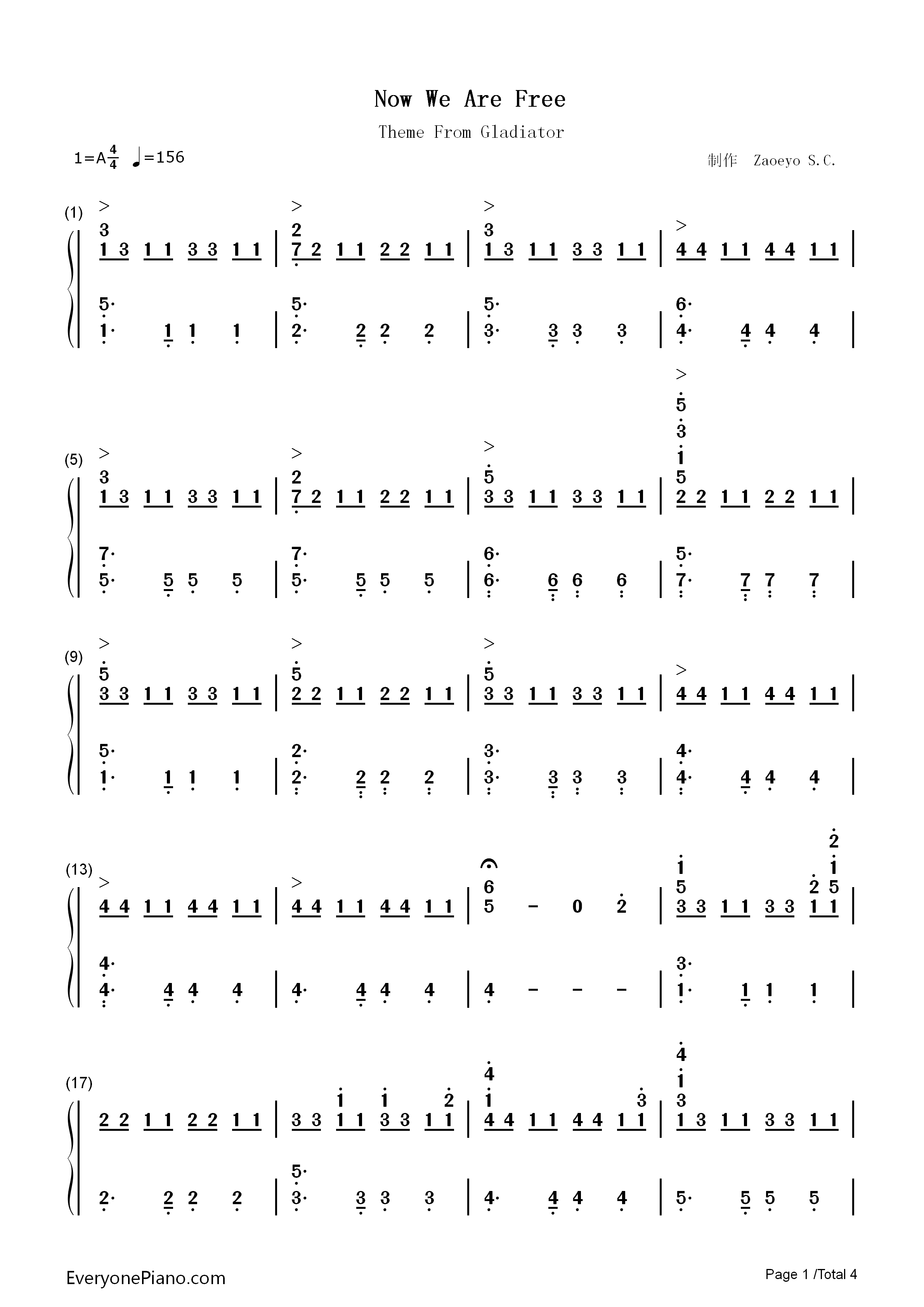 Now_We_Are_Free钢琴简谱_Hans_Zimmer_&_Lisa_Gerrard演唱