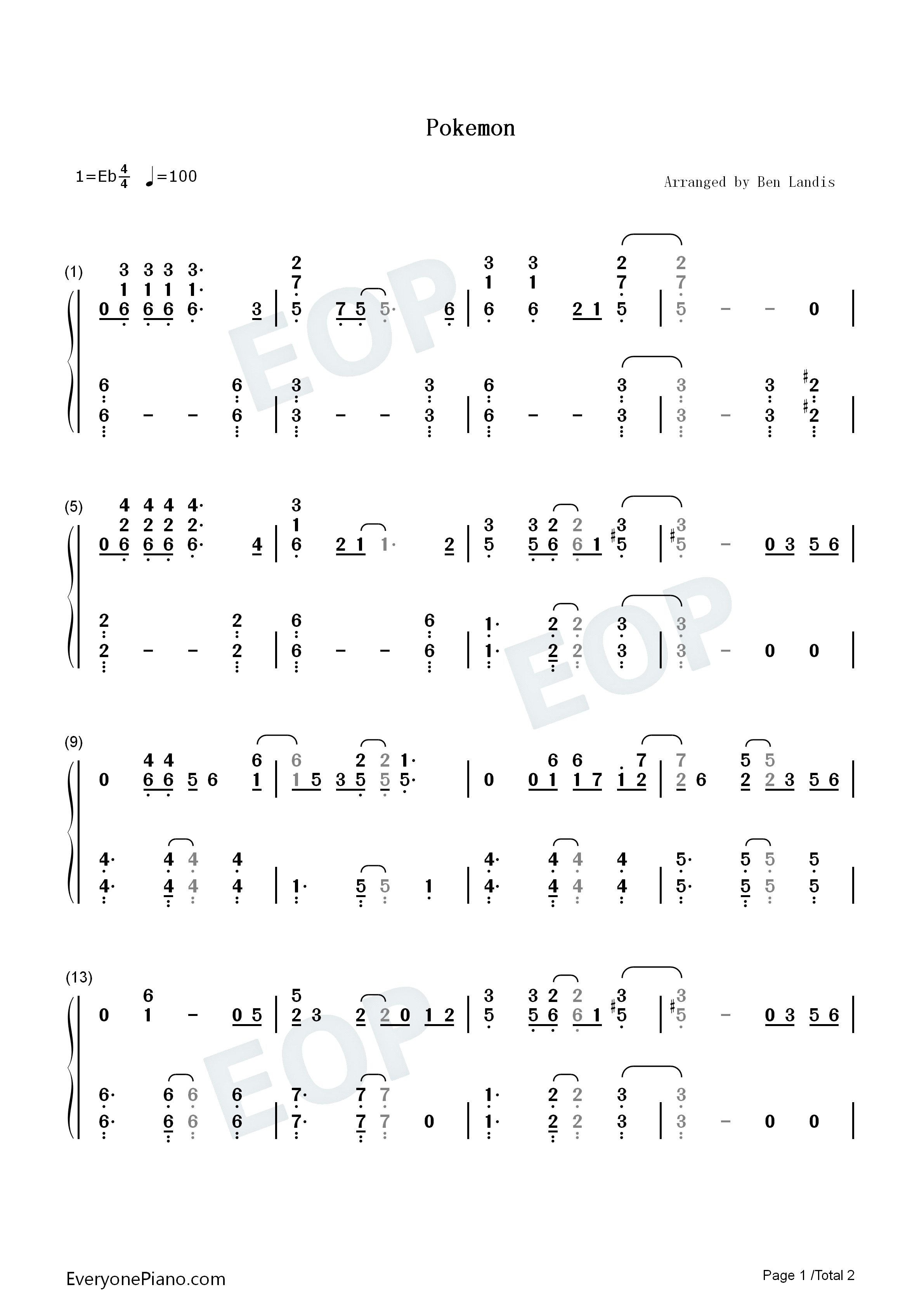 Pokemon主题曲钢琴简谱_Pokemon演唱